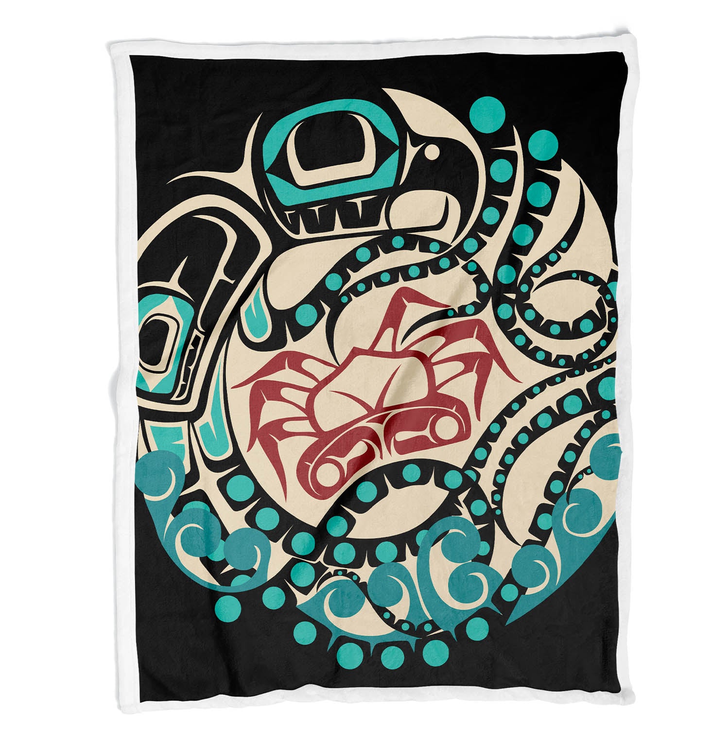 Sherpa Lined Coral Fleece Blanket | Classic Tribal Octopus | Northern Spiritlines™ Signature