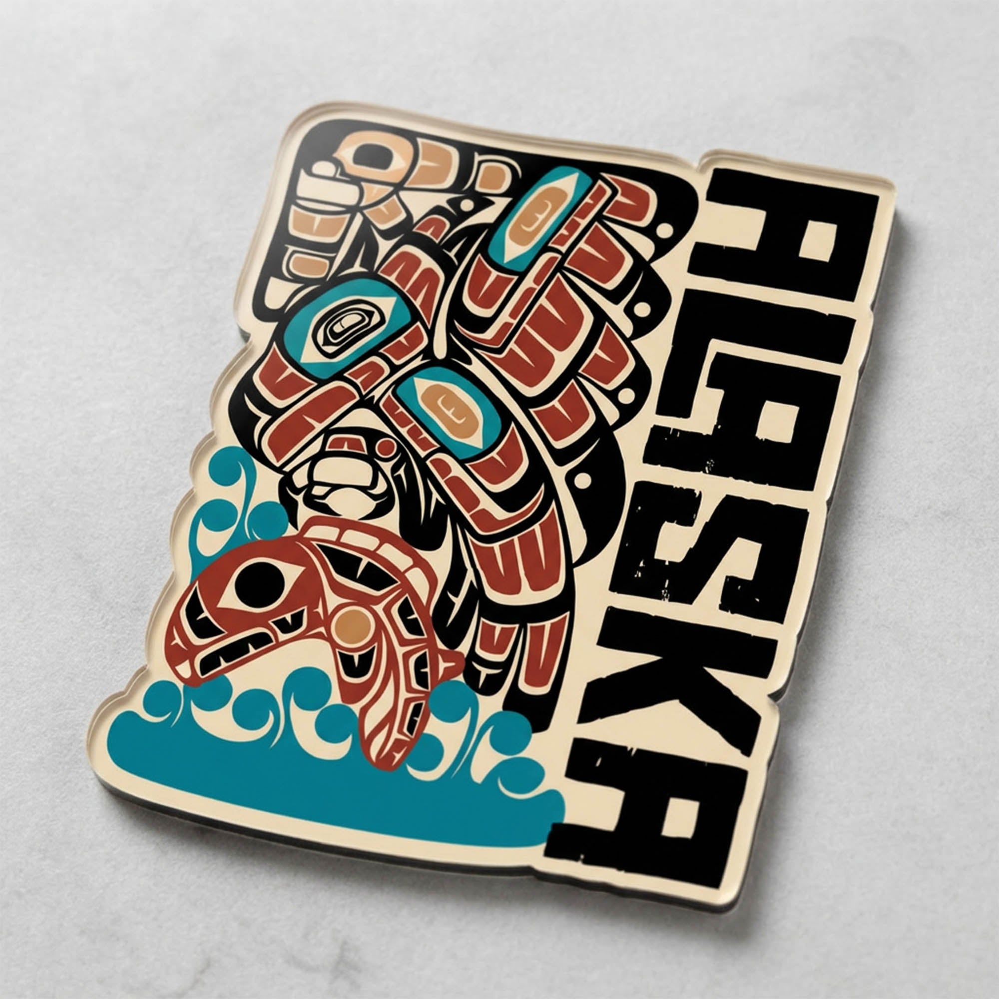 Acrylic Die Cut Magnet | Alaska Tribal Eagle & Salmon | Stateline™ Collection