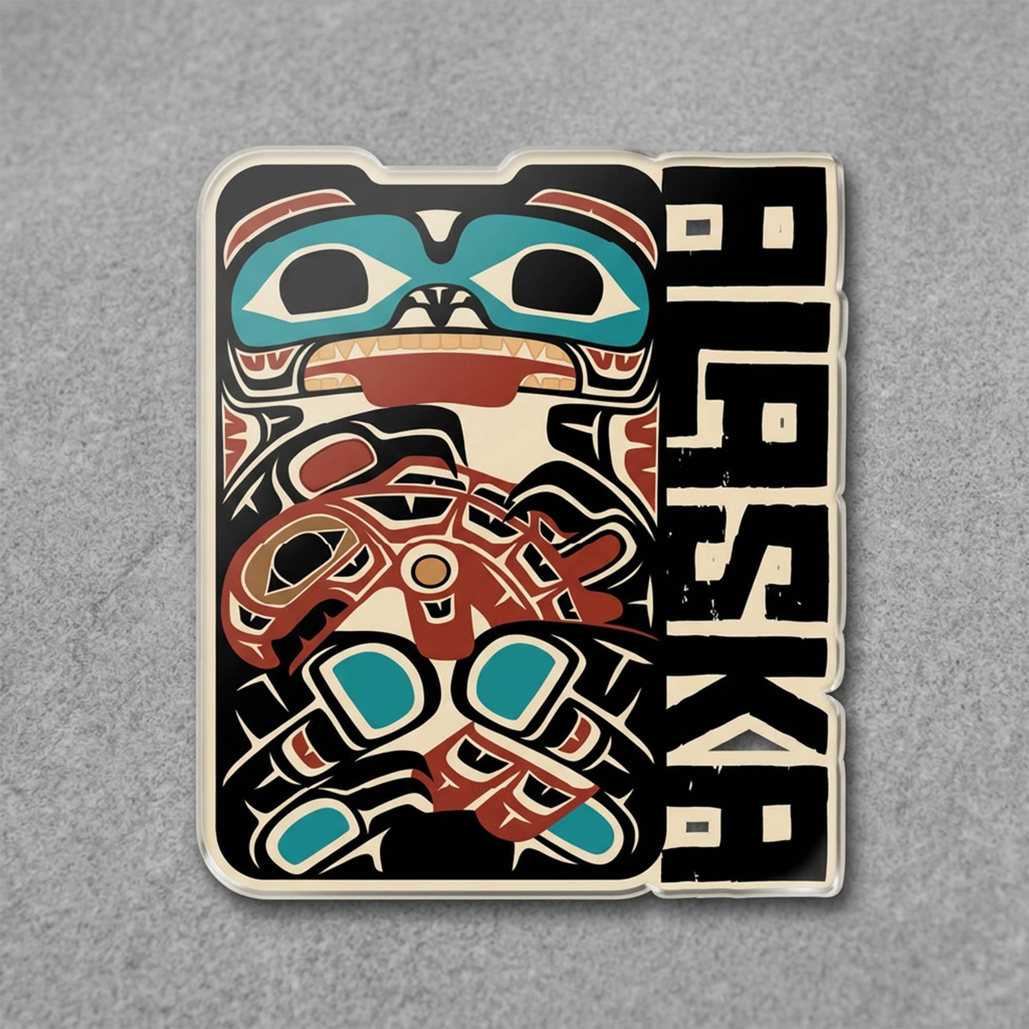 Acrylic Die Cut Magnet | Alaska Tribal Bear & Salmon | Stateline™ Collection