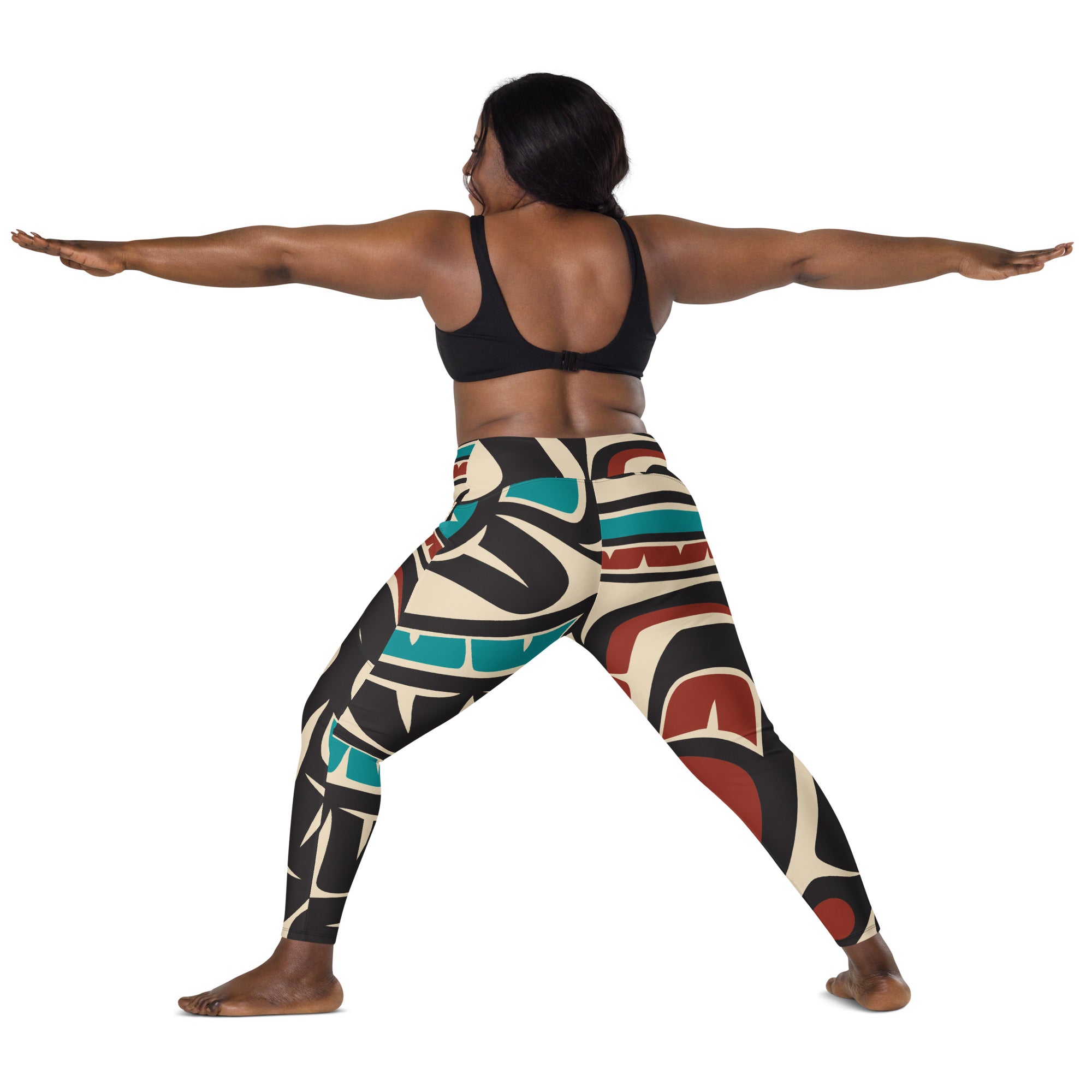 *Crossover Leggings with Pockets - Classic Tribal Hummingbird Print - Northern Spiritlines™