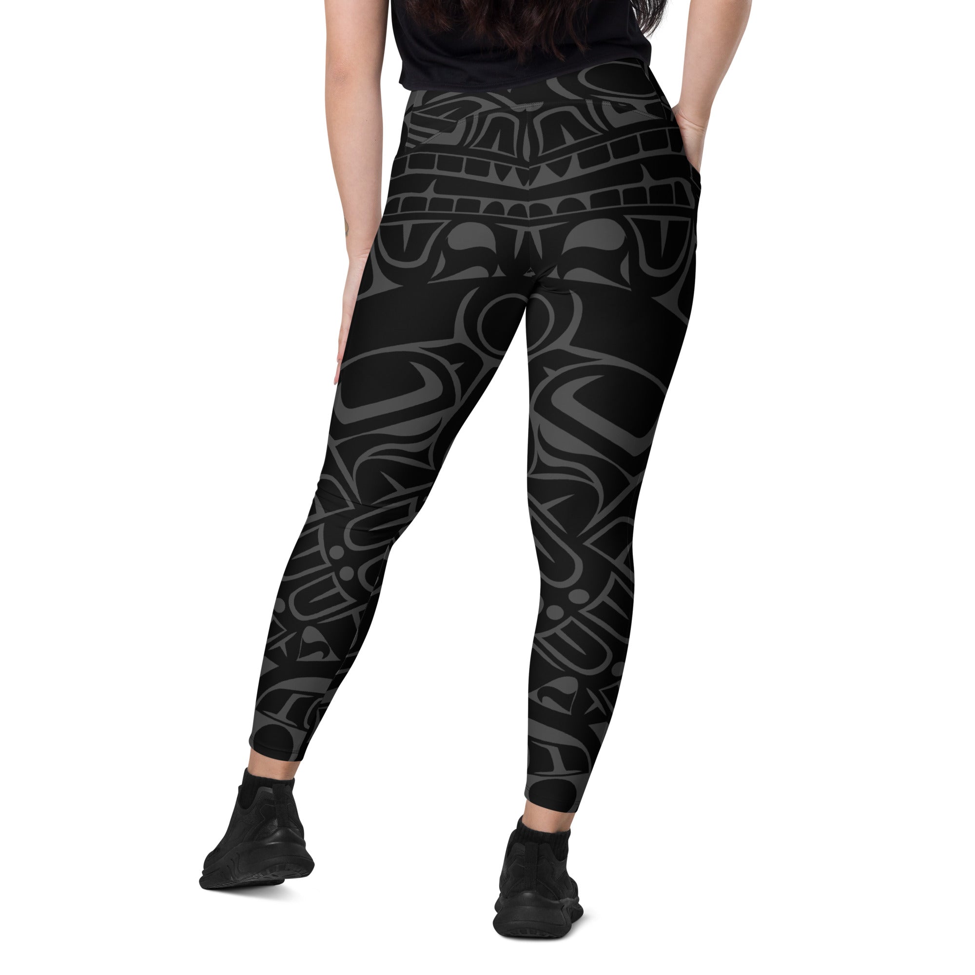 *Crossover Leggings with Pockets - Classic Tribal Smoky Print