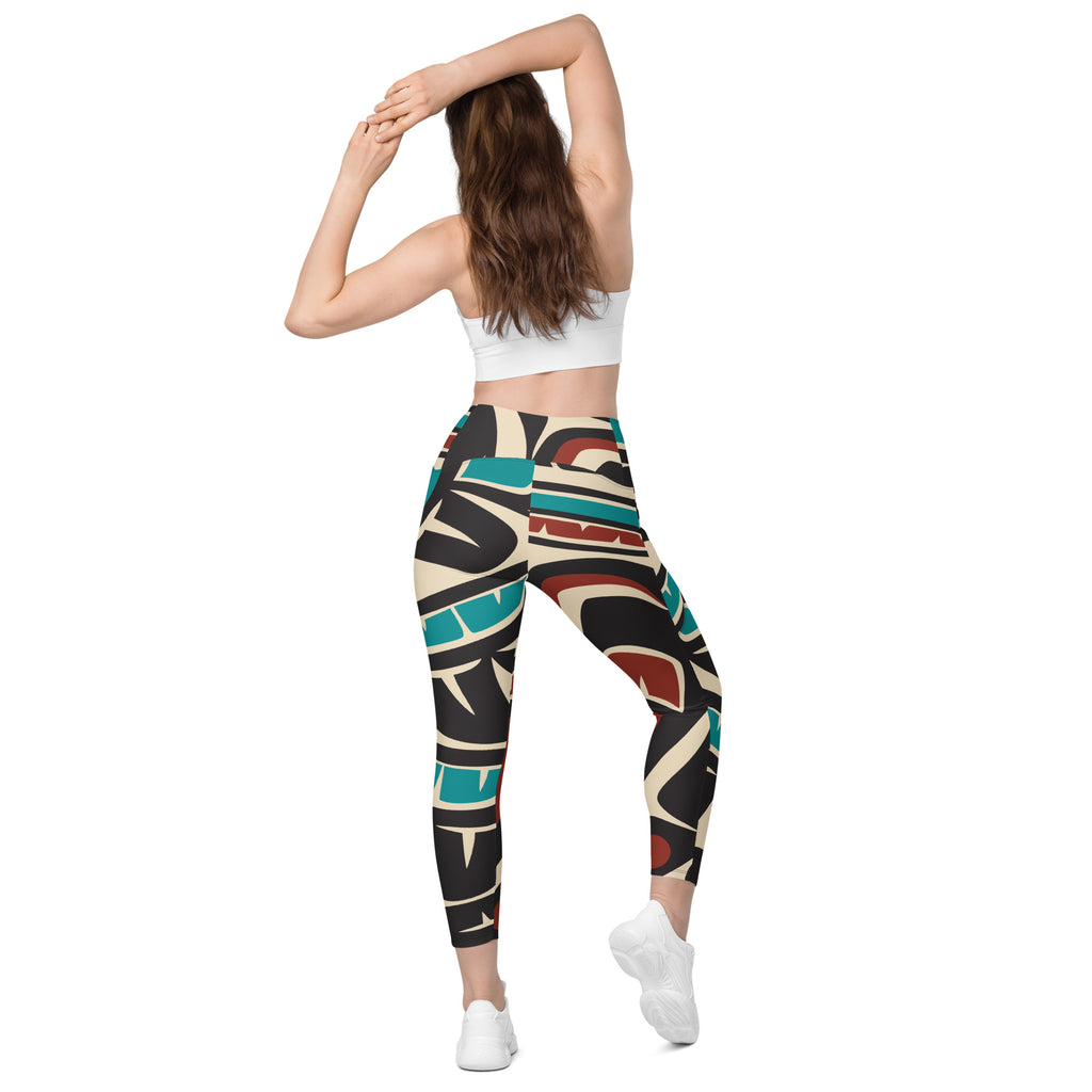 *Crossover Leggings with Pockets - Classic Tribal Hummingbird Print - Northern Spiritlines™