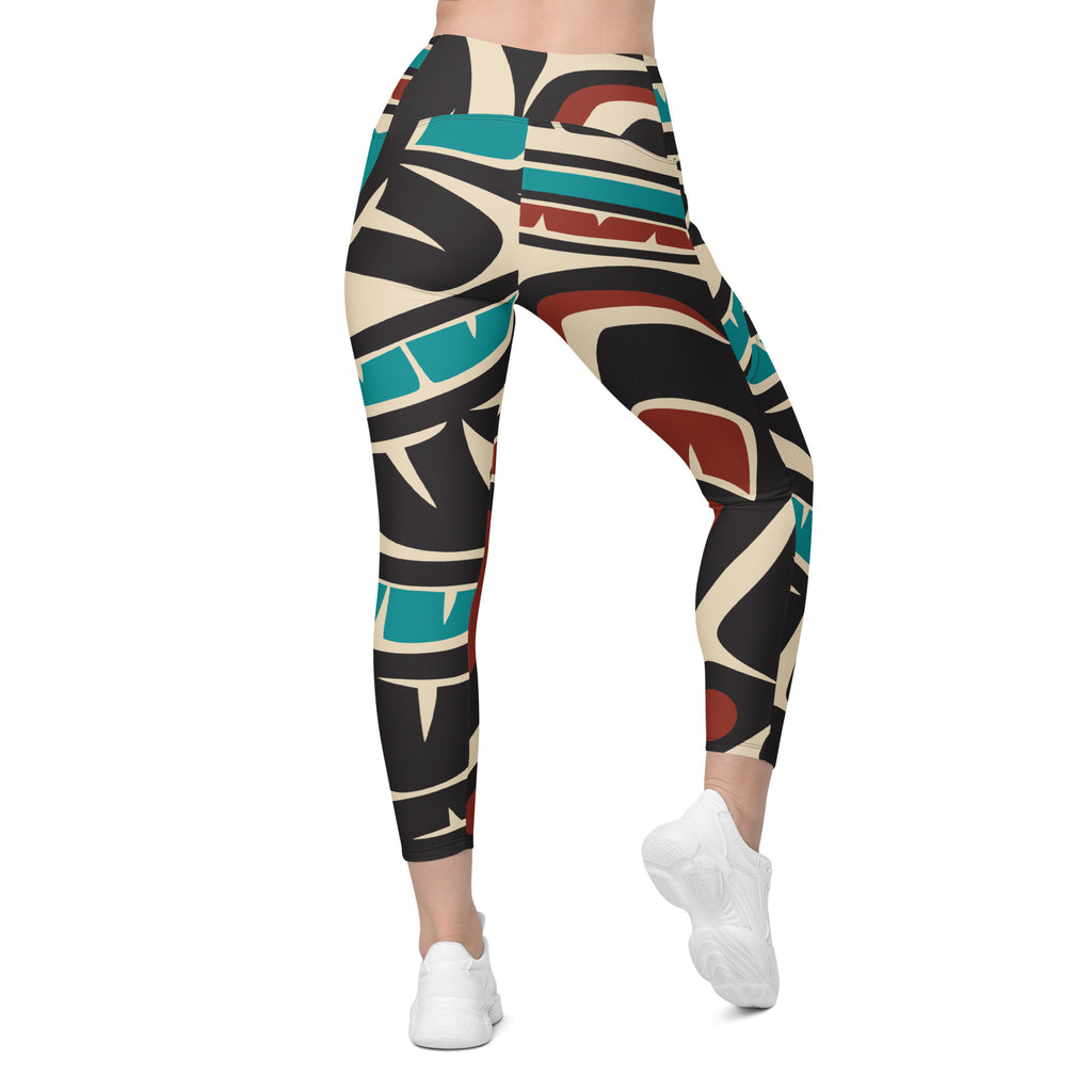 *Crossover Leggings with Pockets - Classic Tribal Hummingbird Print - Northern Spiritlines™