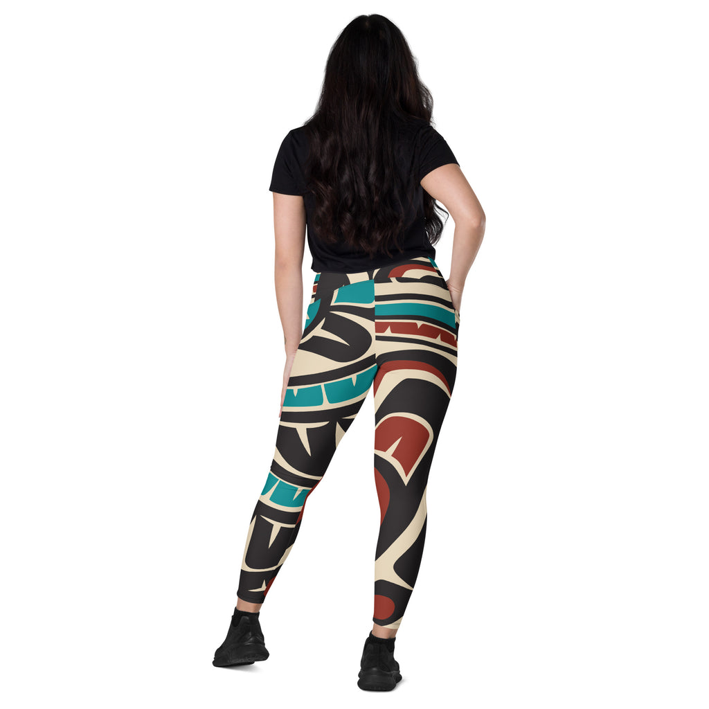 *Crossover Leggings with Pockets - Classic Tribal Hummingbird Print - Northern Spiritlines™