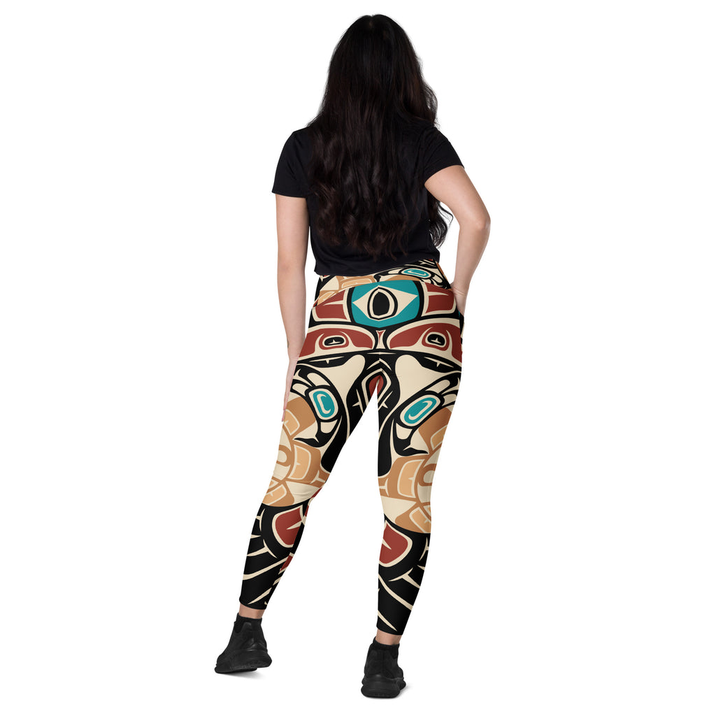 Crossover Leggings with Pockets | Tribal Raven | Spiritline Outfitters™