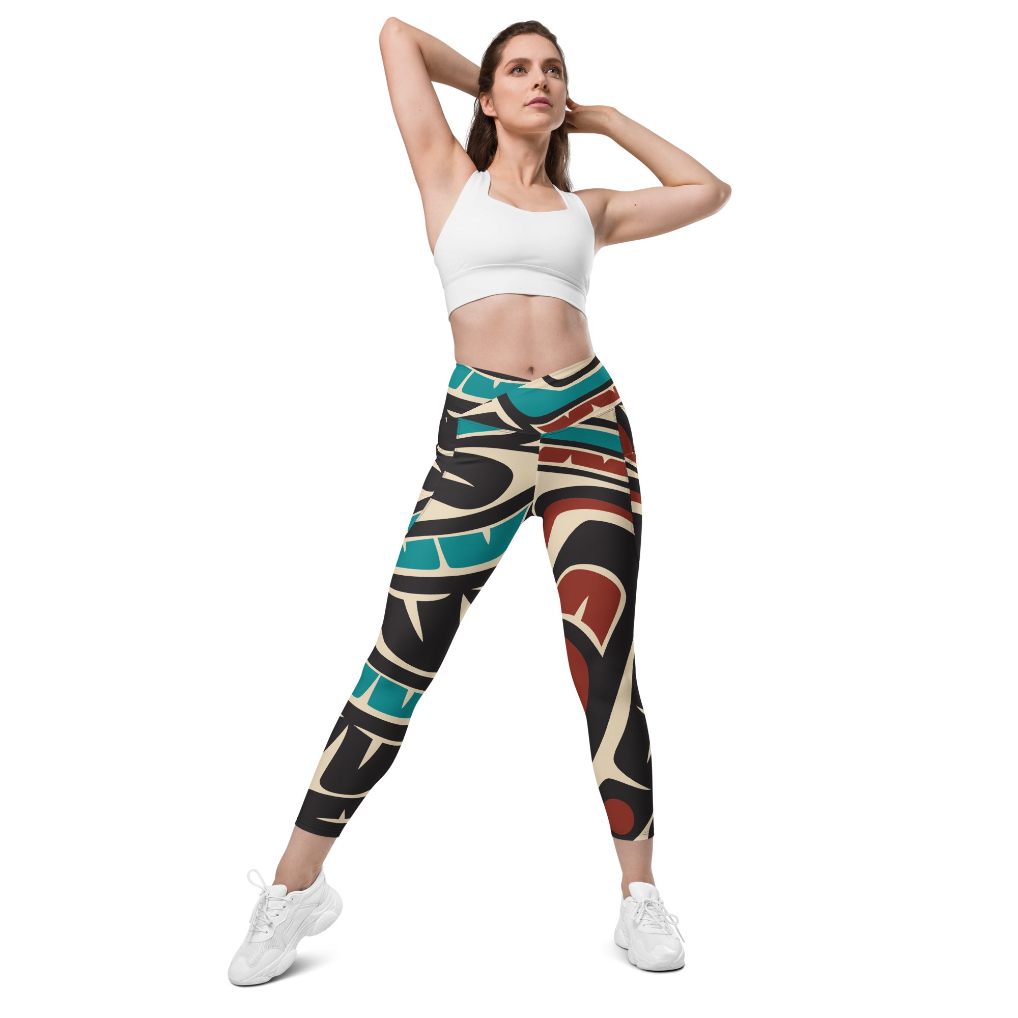 *Crossover Leggings with Pockets - Classic Tribal Hummingbird Print - Northern Spiritlines™