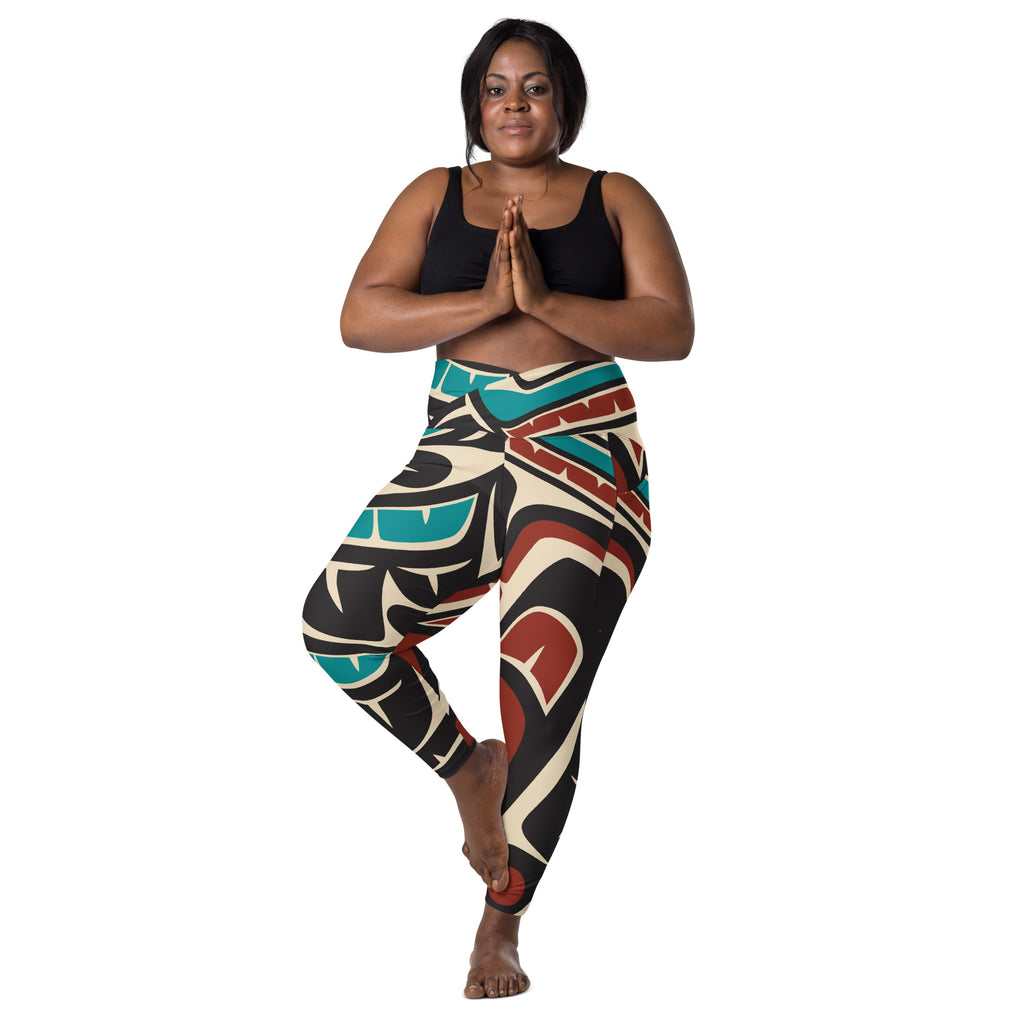 *Crossover Leggings with Pockets - Classic Tribal Hummingbird Print - Northern Spiritlines™