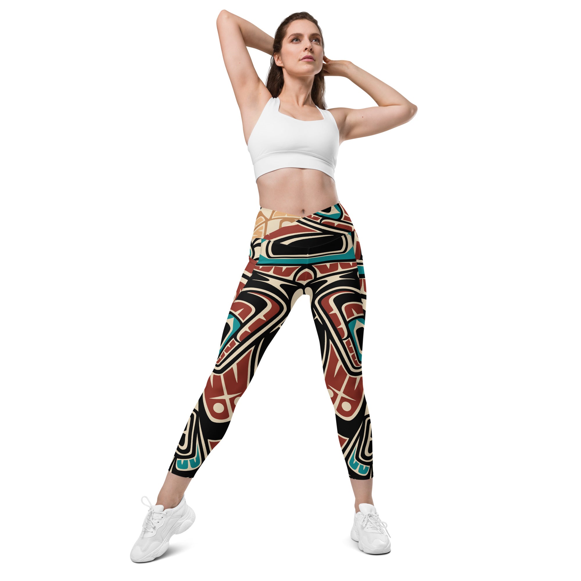 Crossover Leggings with Pockets | Tribal Raven | Spiritline Outfitters™