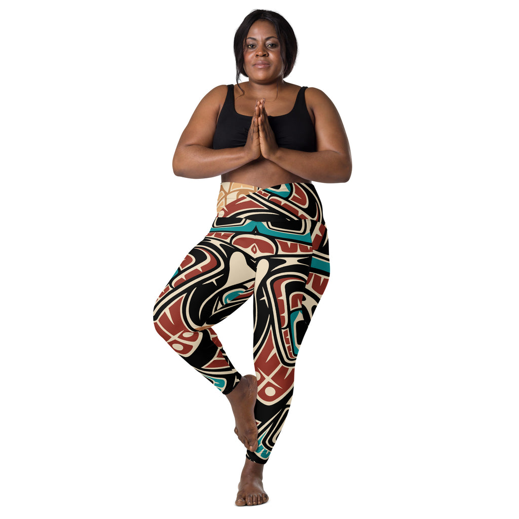 Crossover Leggings with Pockets | Tribal Raven | Spiritline Outfitters™