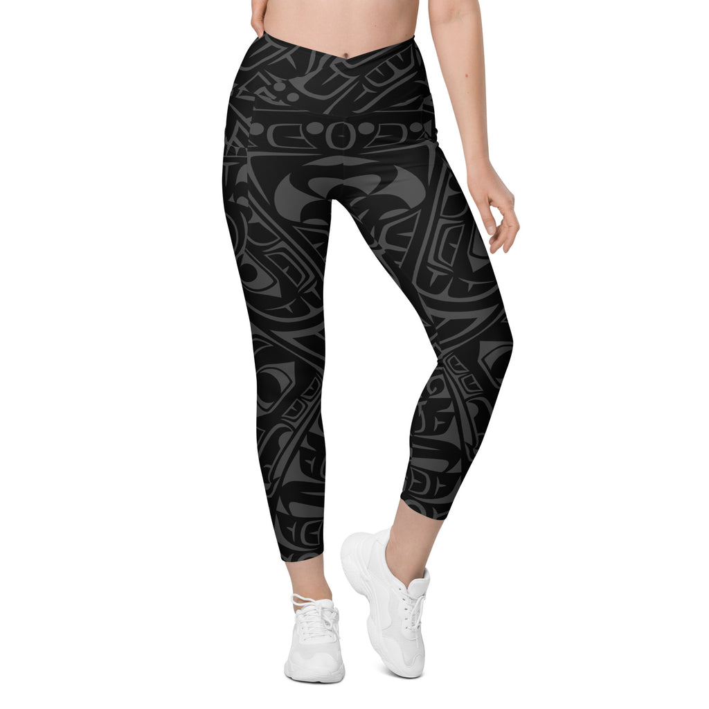 *Crossover Leggings with Pockets - Classic Tribal Smoky Print
