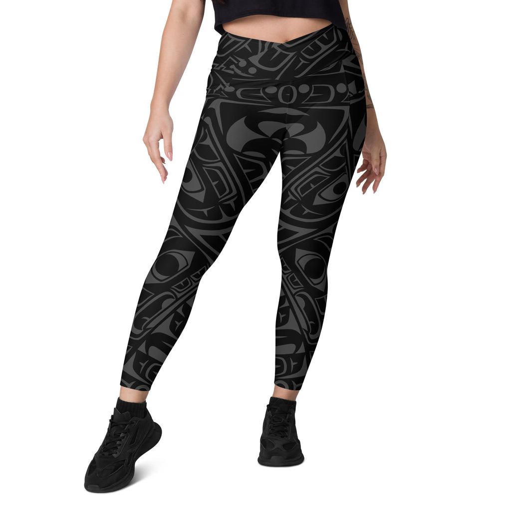*Crossover Leggings with Pockets - Classic Tribal Smoky Print