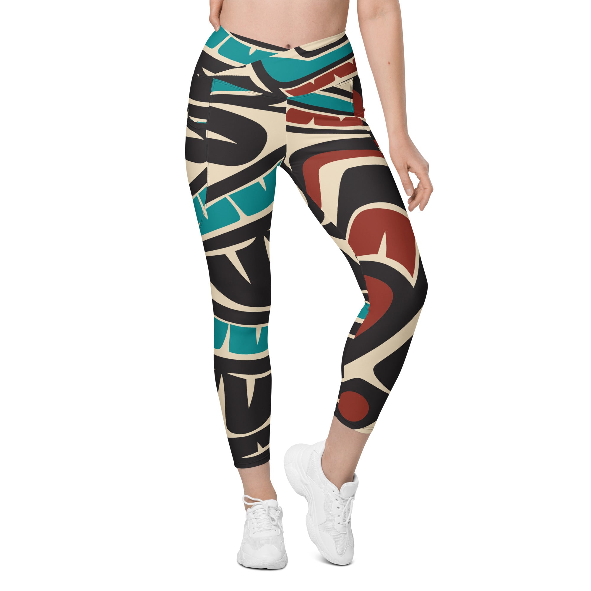 *Crossover Leggings with Pockets - Classic Tribal Hummingbird Print - Northern Spiritlines™