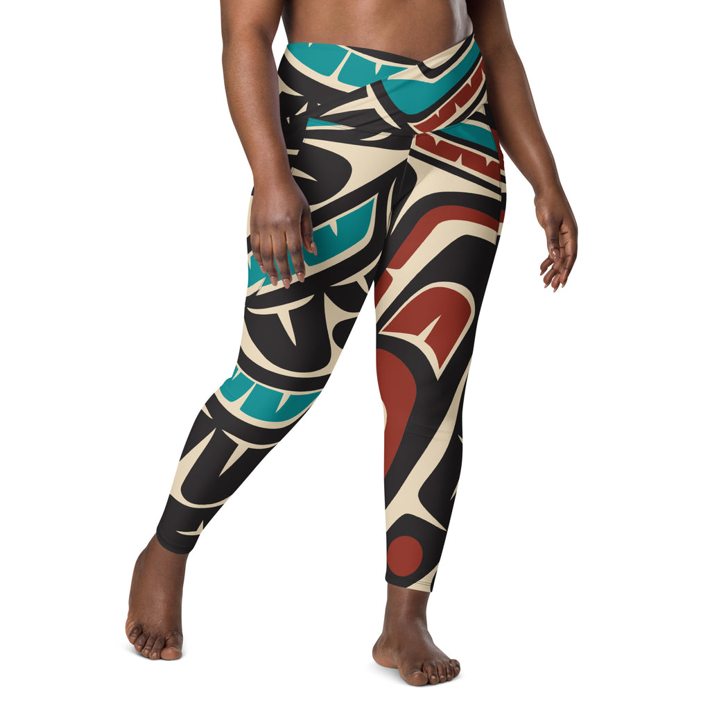 *Crossover Leggings with Pockets - Classic Tribal Hummingbird Print - Northern Spiritlines™