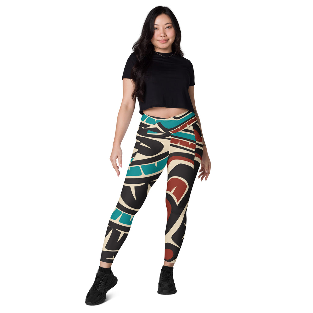 *Crossover Leggings with Pockets - Classic Tribal Hummingbird Print - Northern Spiritlines™