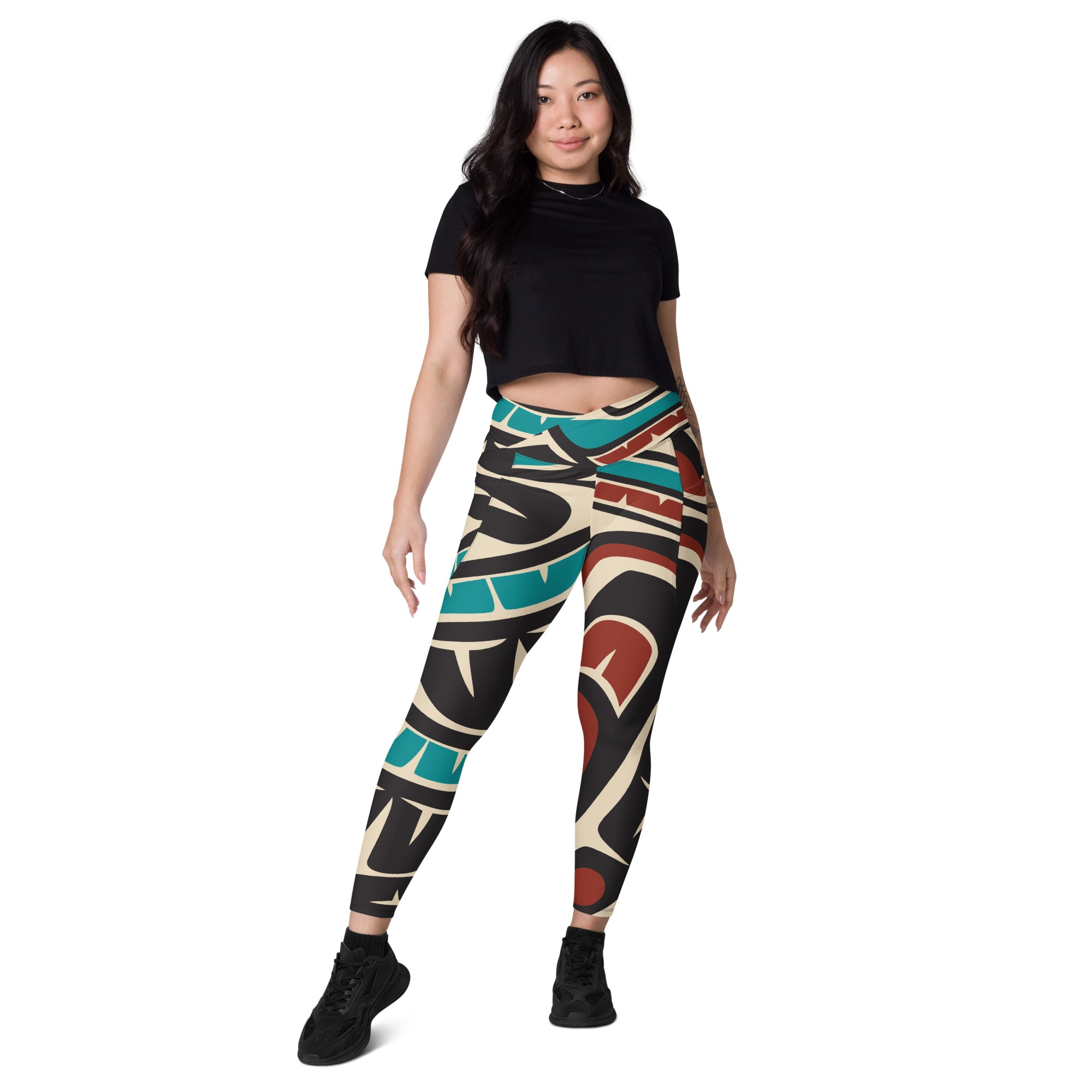 *Crossover Leggings with Pockets - Classic Tribal Hummingbird Print - Northern Spiritlines™
