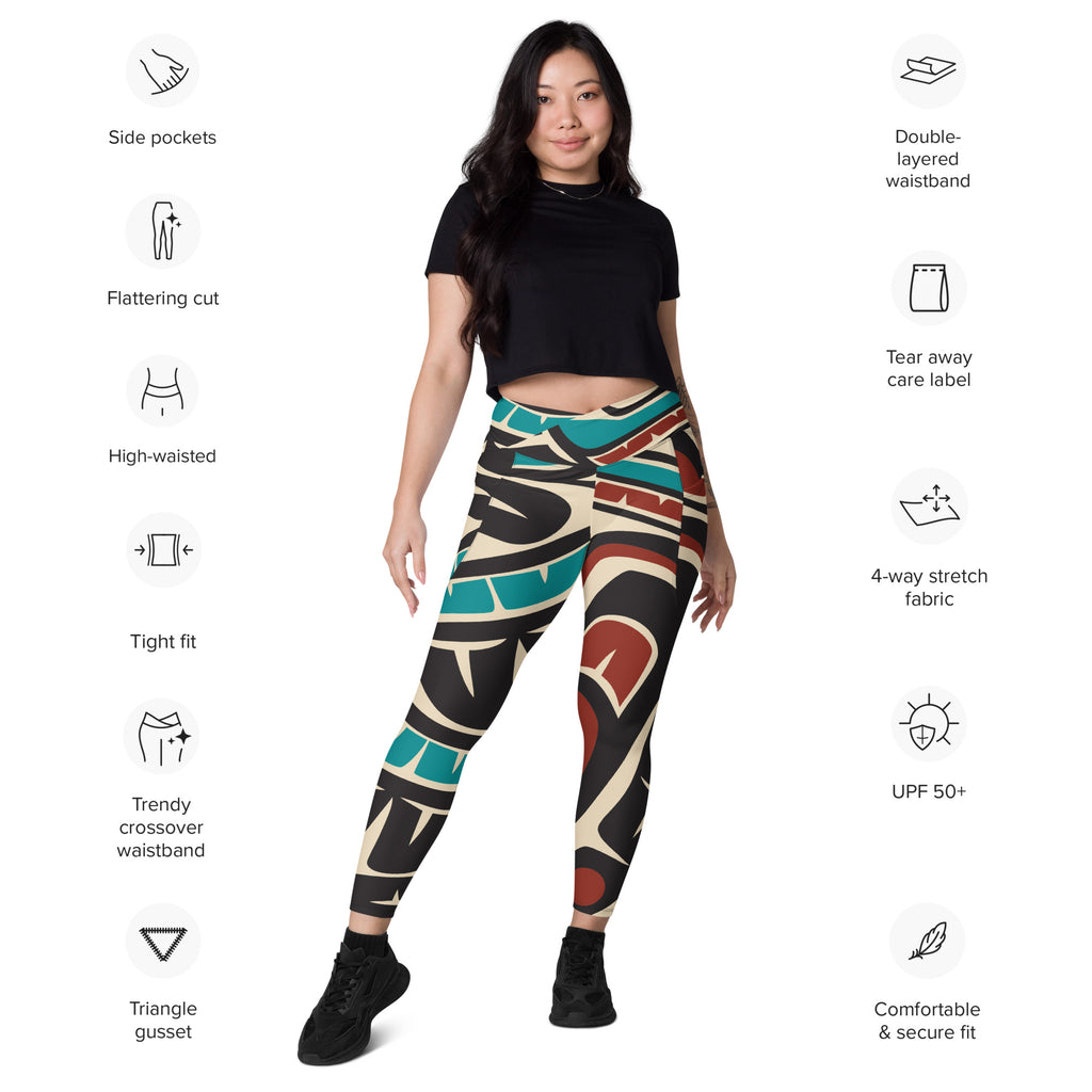 *Crossover Leggings with Pockets - Classic Tribal Hummingbird Print - Northern Spiritlines™