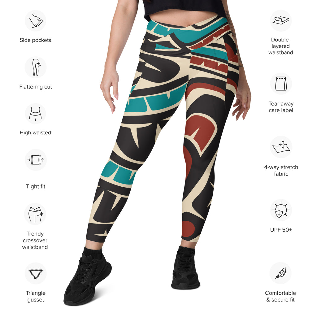 *Crossover Leggings with Pockets - Classic Tribal Hummingbird Print - Northern Spiritlines™