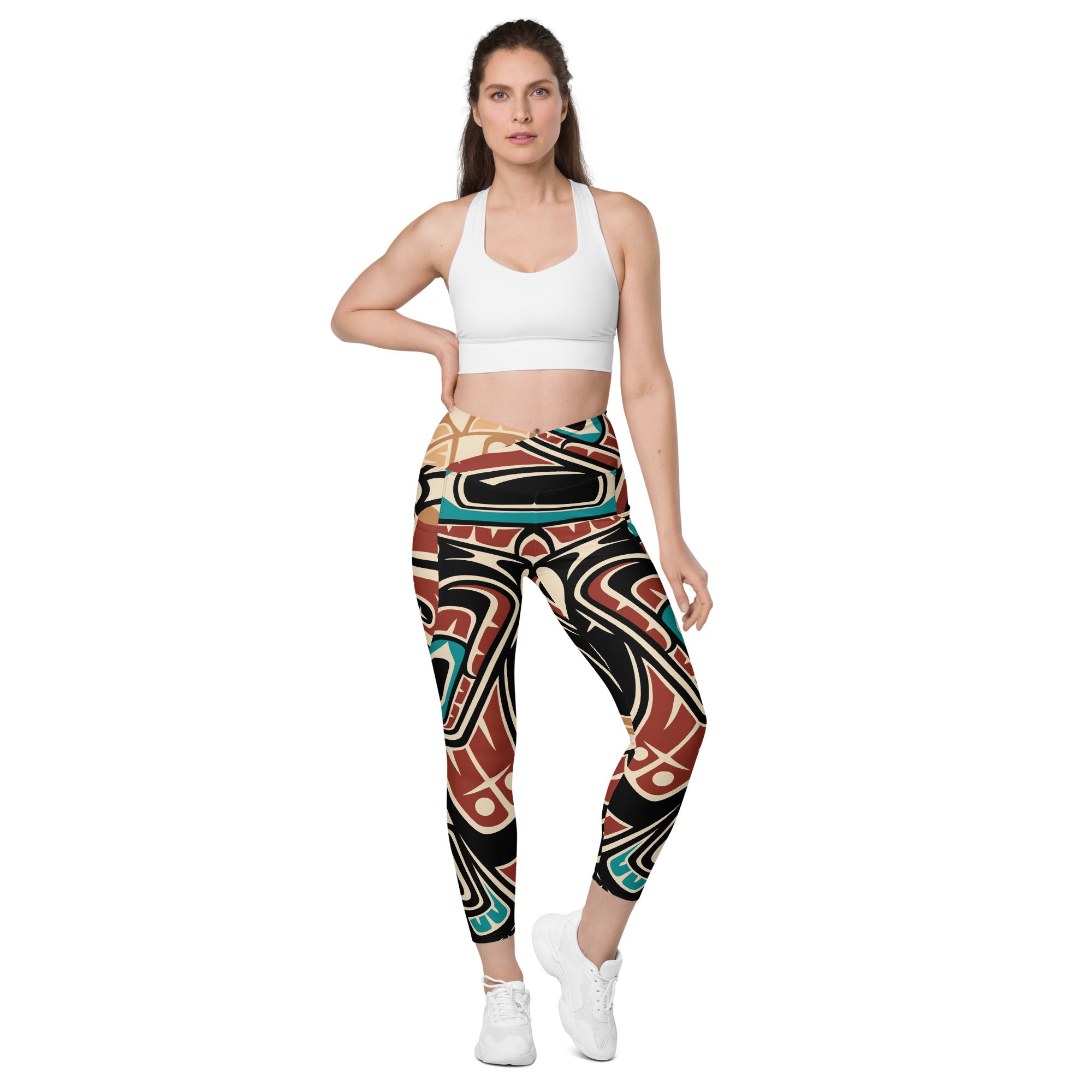 Crossover Leggings with Pockets | Tribal Raven | Spiritline Outfitters™