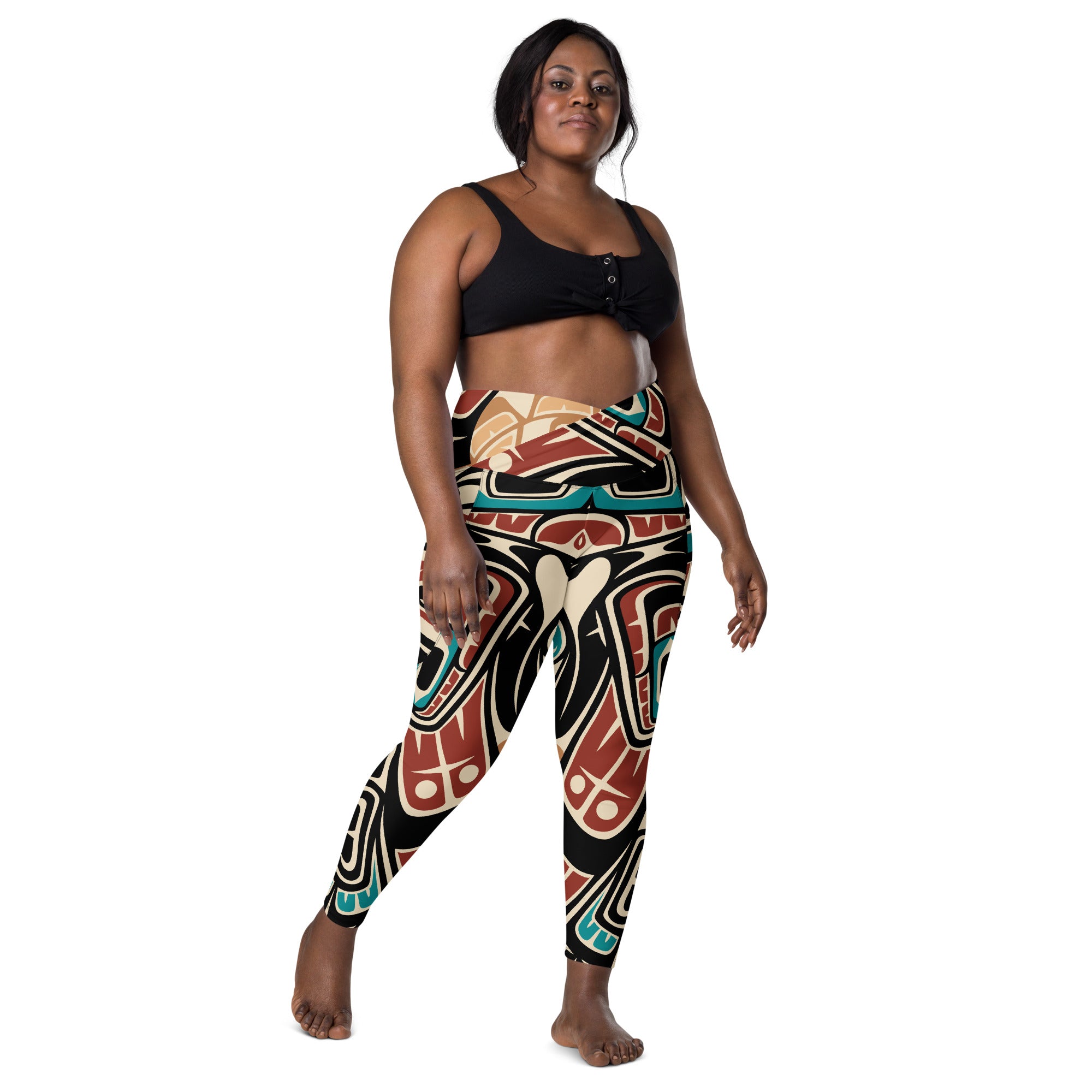 Crossover Leggings with Pockets | Tribal Raven | Spiritline Outfitters™