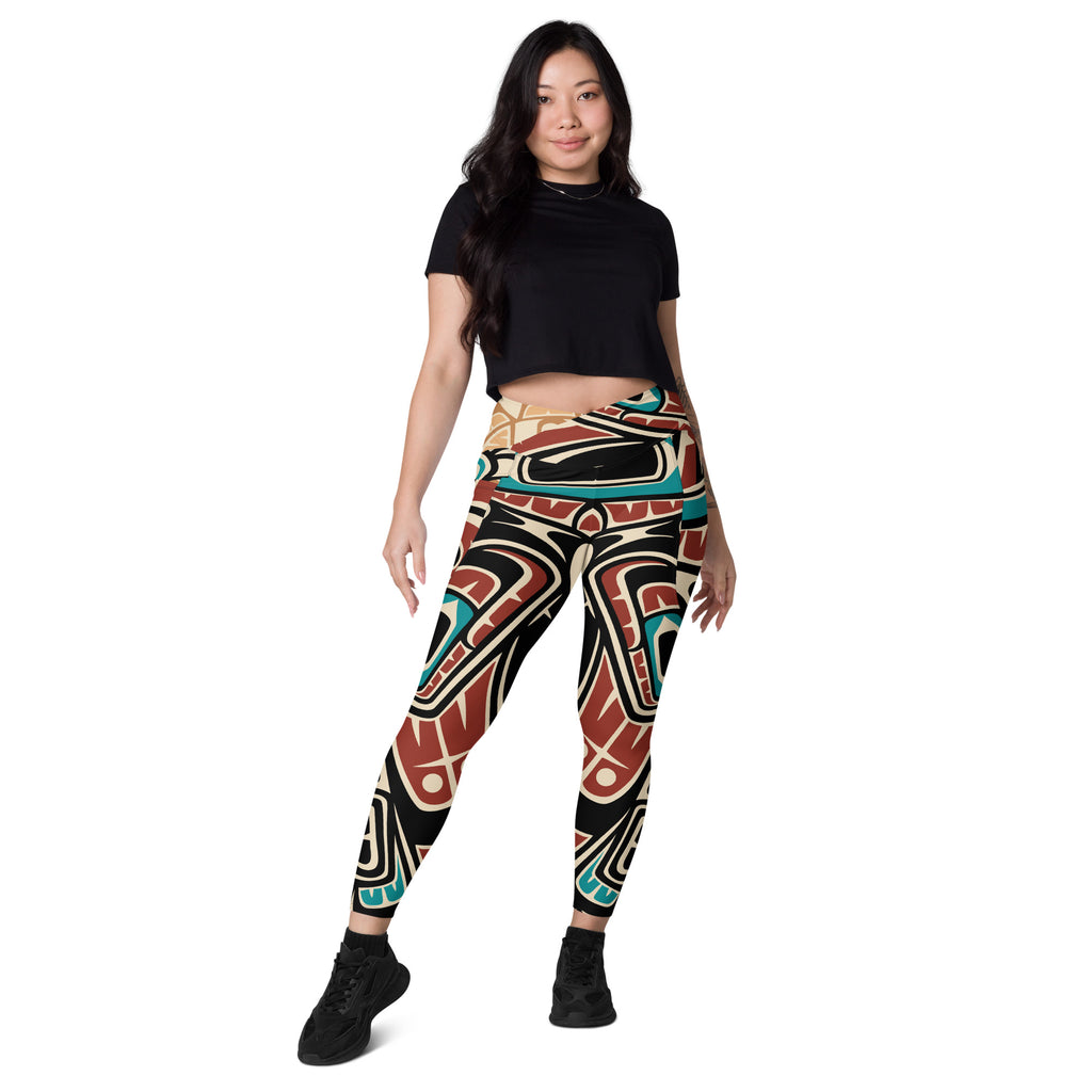Crossover Leggings with Pockets | Tribal Raven | Spiritline Outfitters™