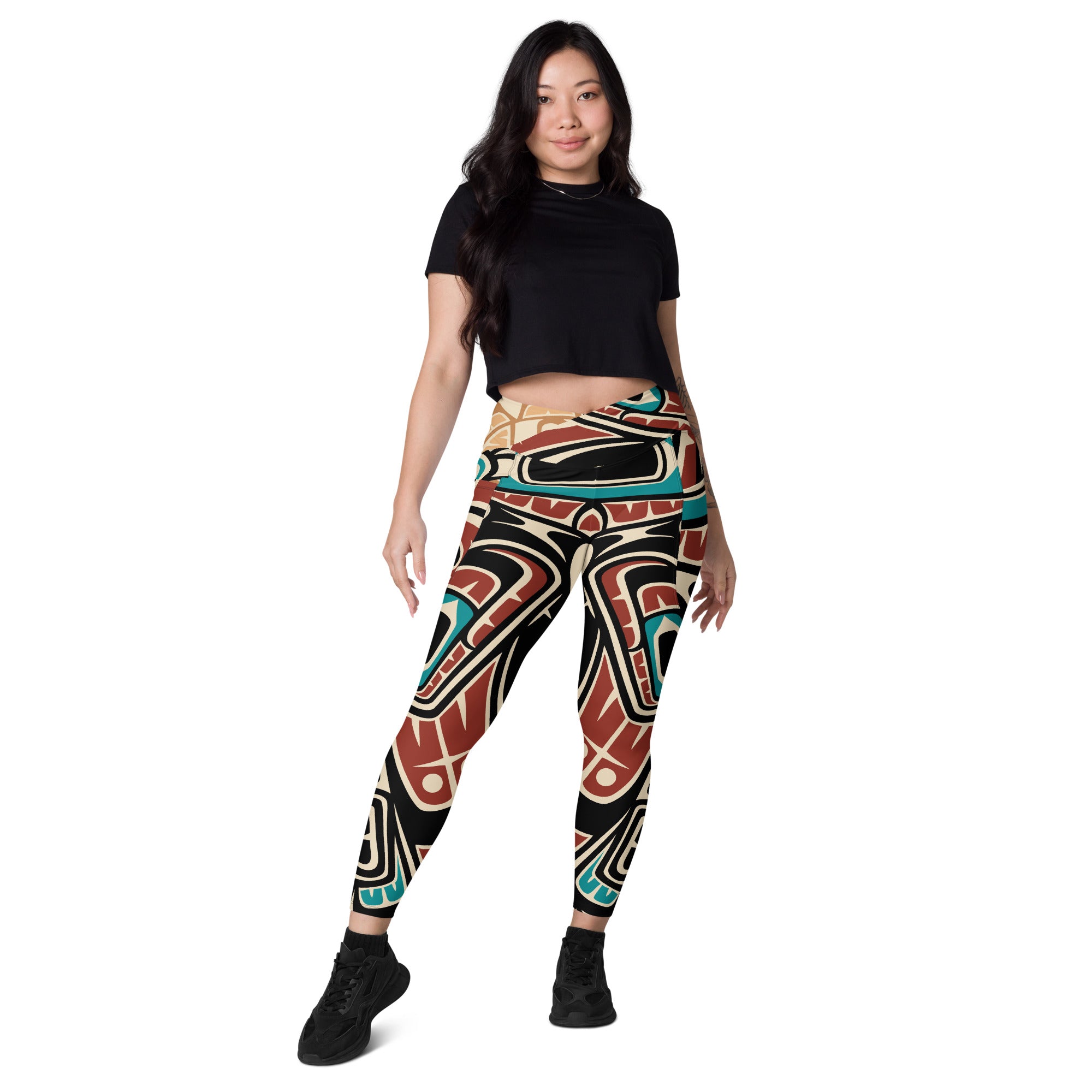 Crossover Leggings with Pockets | Tribal Raven | Spiritline Outfitters™