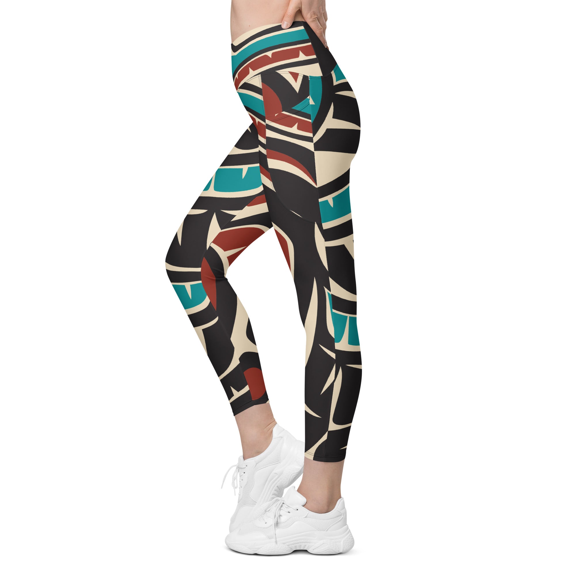 *Crossover Leggings with Pockets - Classic Tribal Hummingbird Print - Northern Spiritlines™