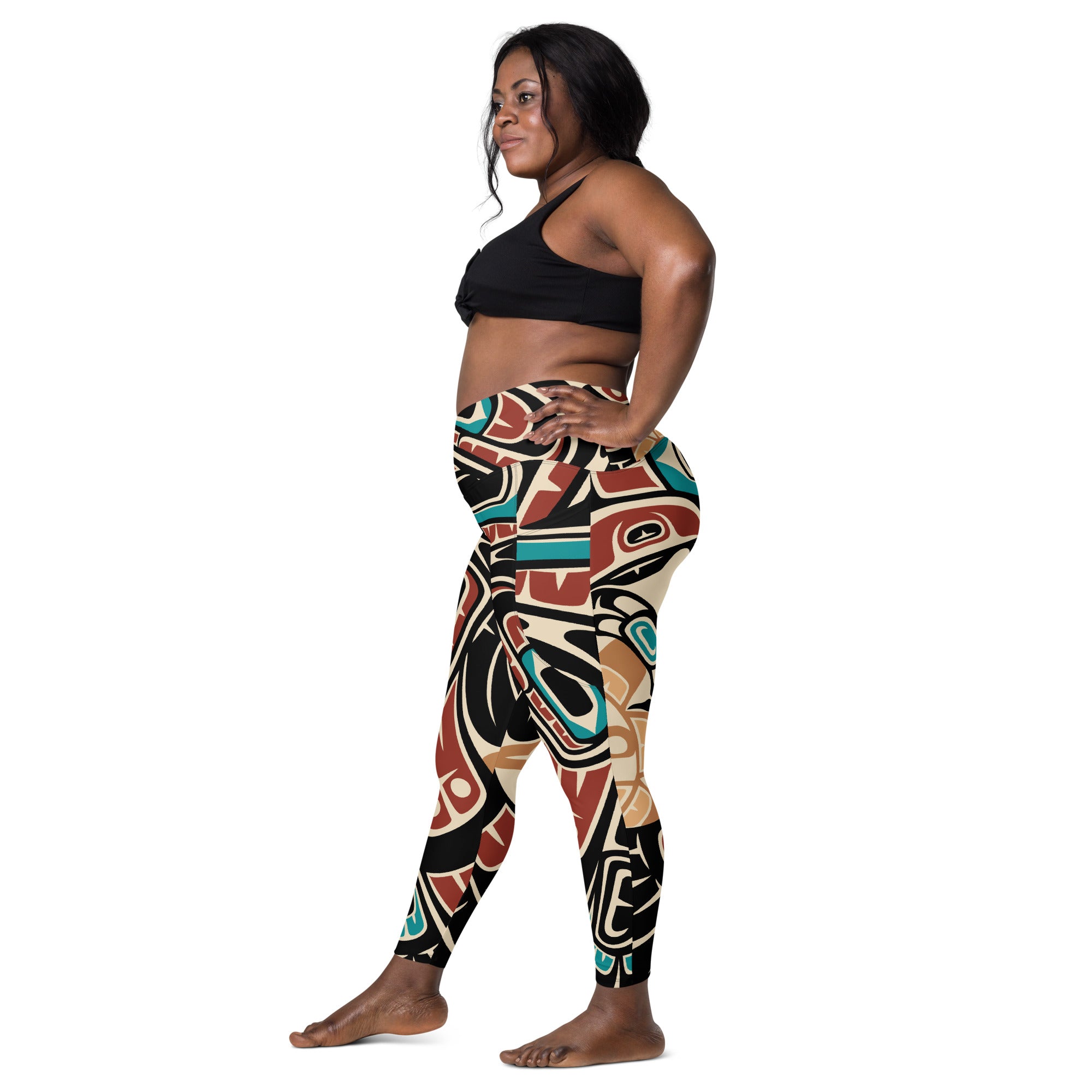 Crossover Leggings with Pockets | Tribal Raven | Spiritline Outfitters™