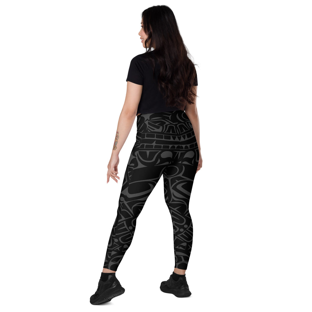 Crossover Leggings with Pockets | Classic Smoky Tribal Print | Spiritline Outfitters™
