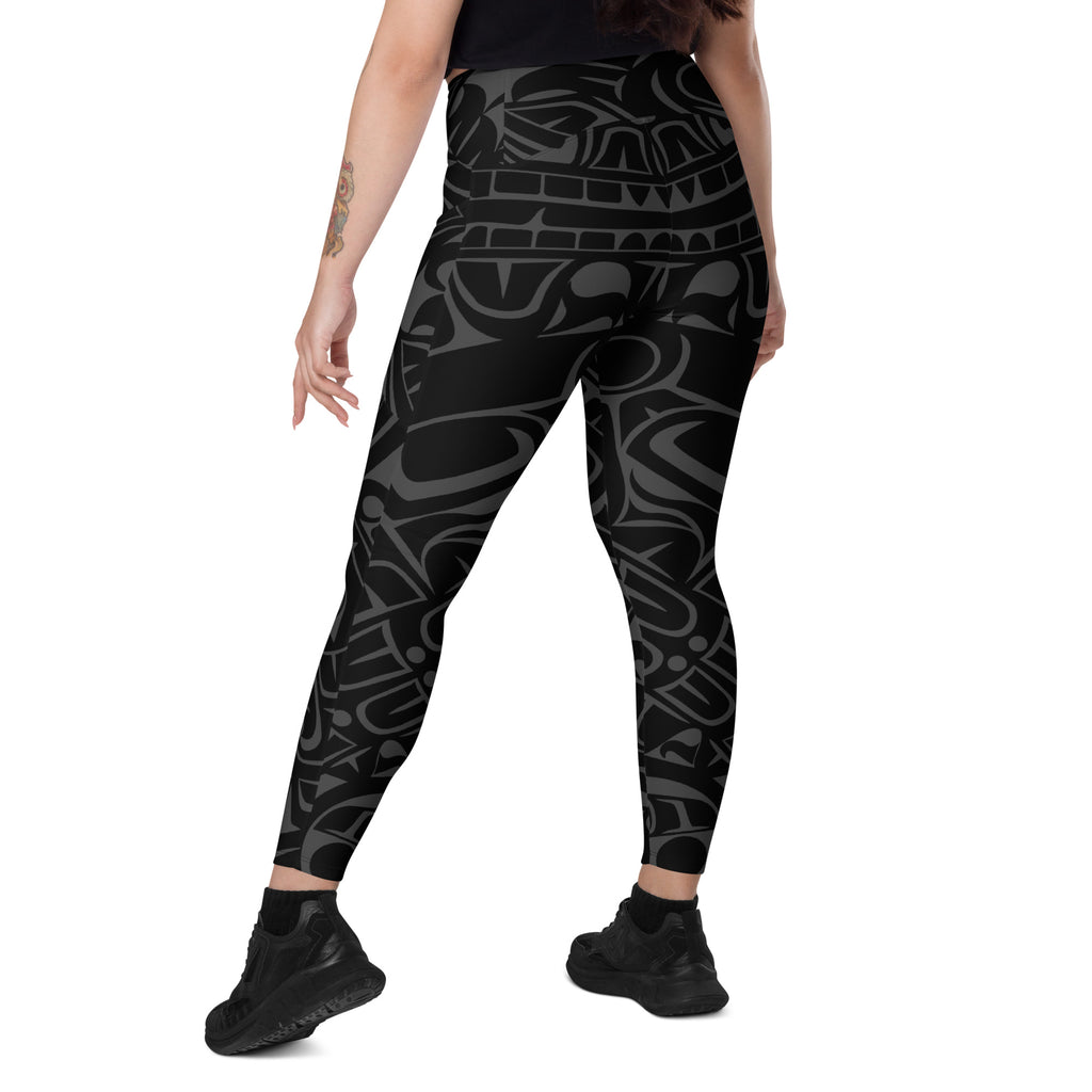 *Crossover Leggings with Pockets - Classic Tribal Smoky Print