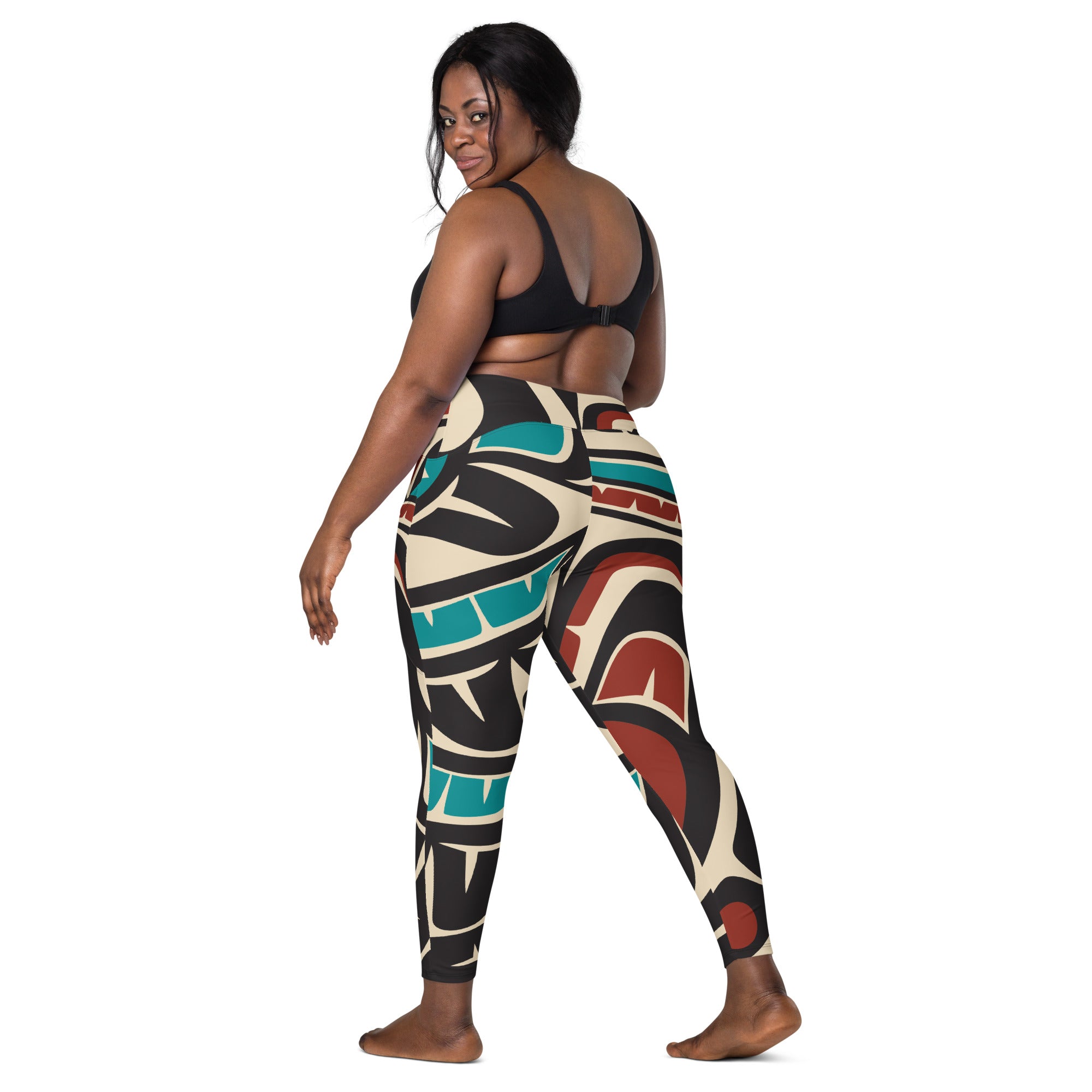 *Crossover Leggings with Pockets - Classic Tribal Hummingbird Print - Northern Spiritlines™
