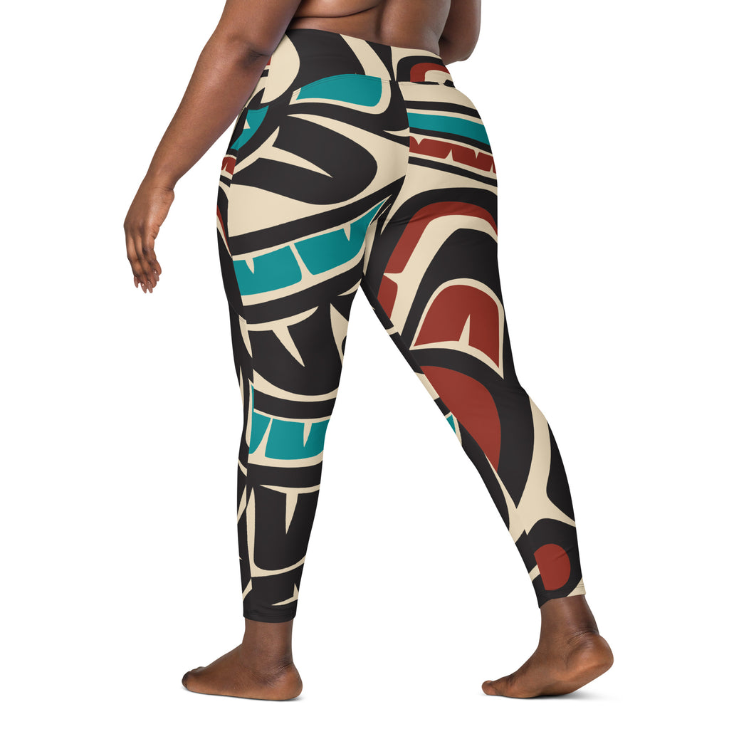 *Crossover Leggings with Pockets - Classic Tribal Hummingbird Print - Northern Spiritlines™