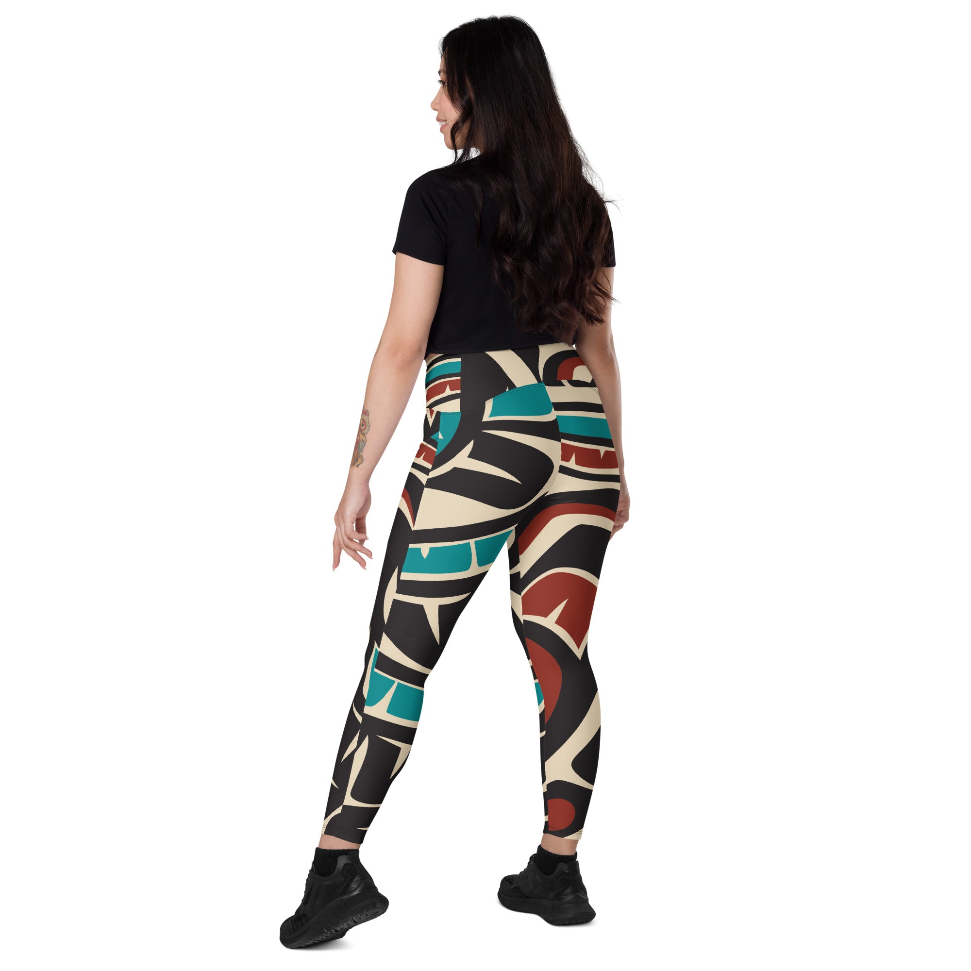 Crossover Leggings with Pockets | Tribal Hummingbird Print | Spiritline Outfitters™