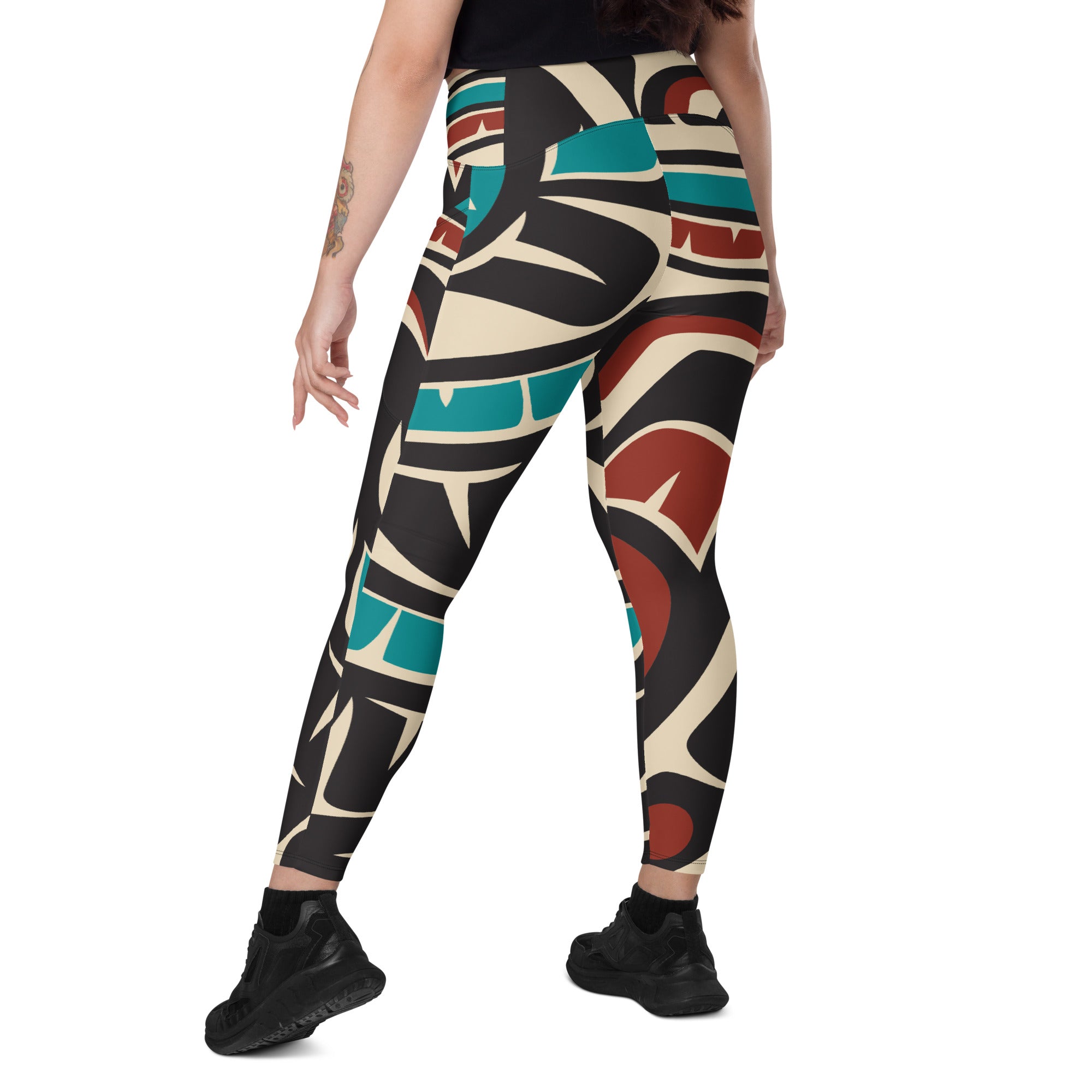Crossover Leggings with Pockets | Tribal Hummingbird Print | Spiritline Outfitters™