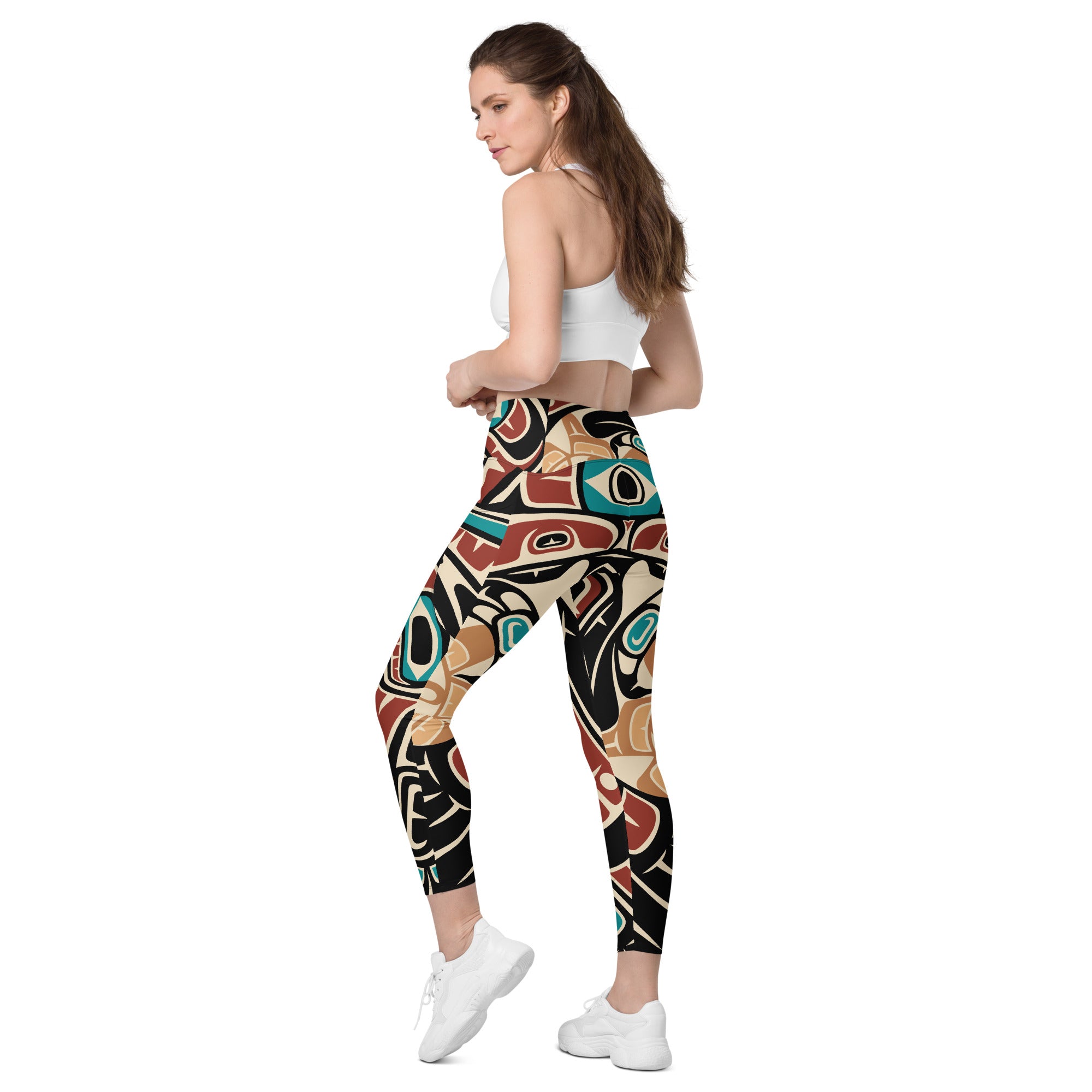 Crossover Leggings with Pockets | Tribal Raven | Spiritline Outfitters™