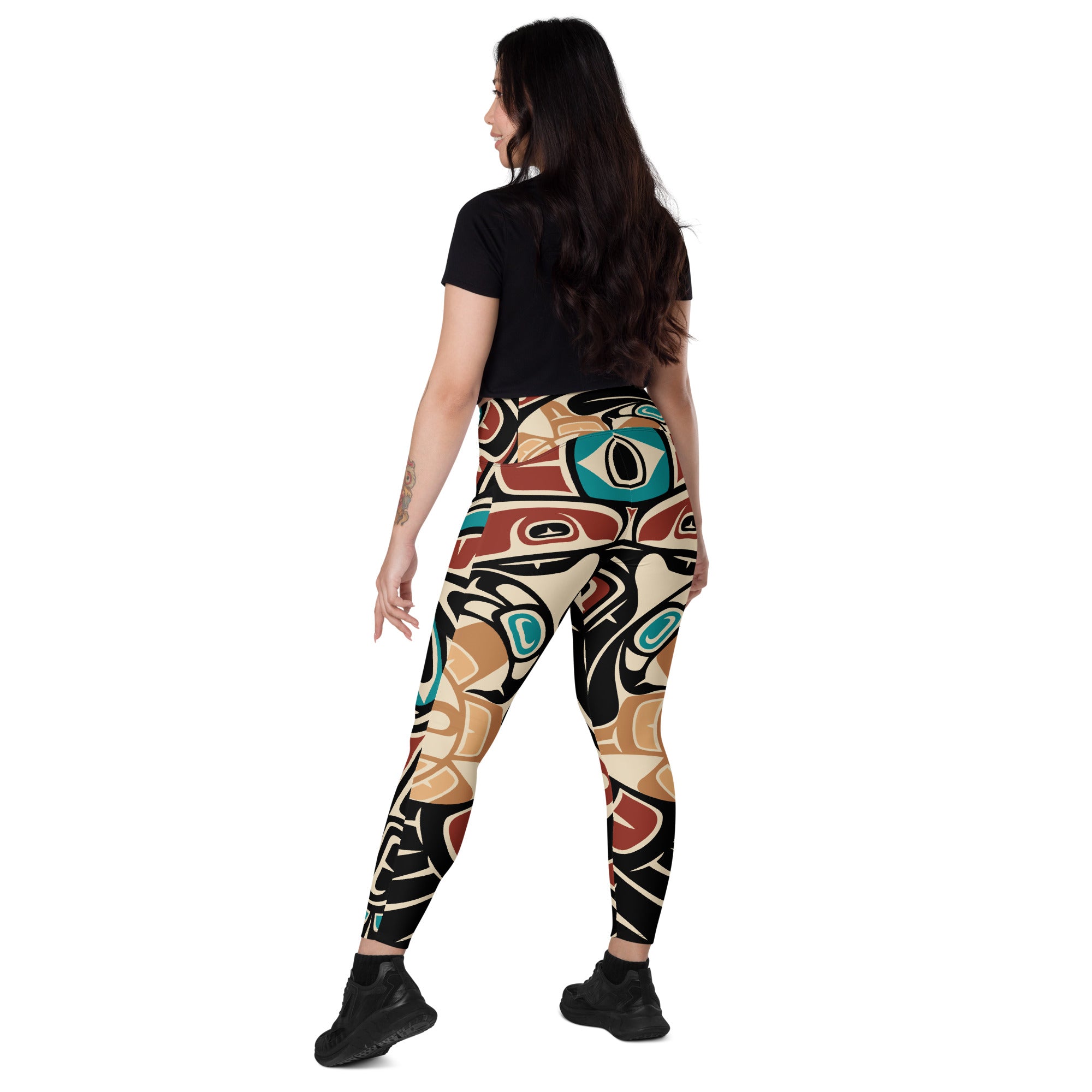 Crossover Leggings with Pockets | Tribal Raven | Spiritline Outfitters™