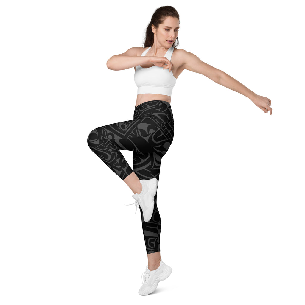 *Crossover Leggings with Pockets - Classic Tribal Smoky Print
