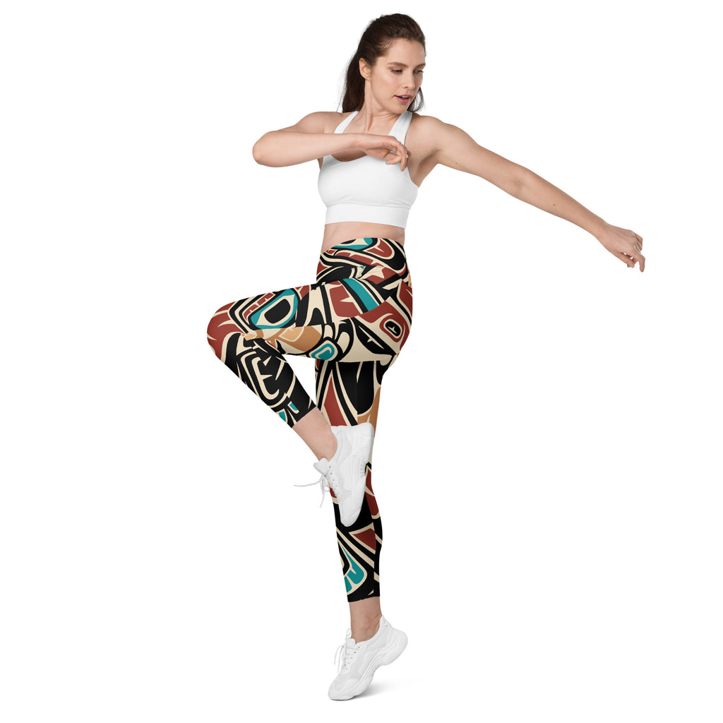 Crossover Leggings with Pockets | Tribal Raven | Spiritline Outfitters™