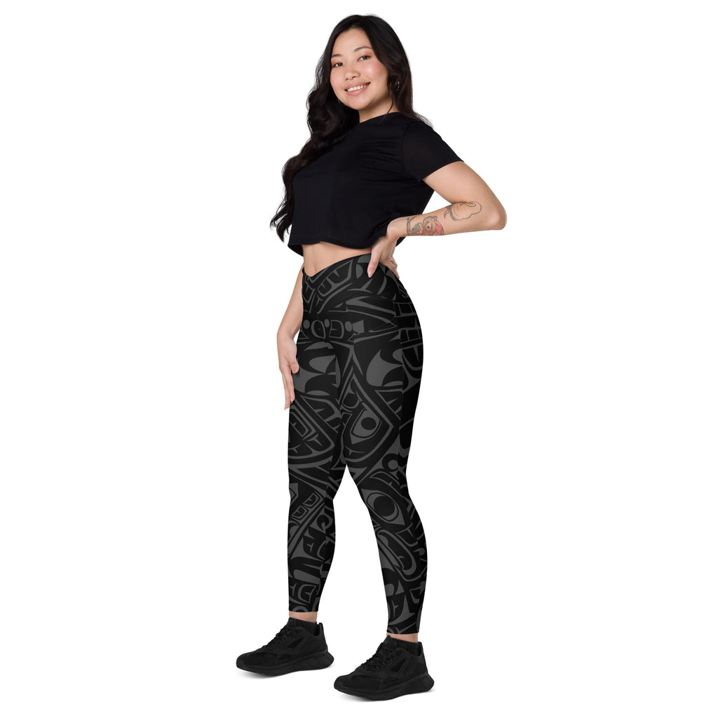 Crossover Leggings with Pockets | Classic Smoky Tribal Print | Spiritline Outfitters™