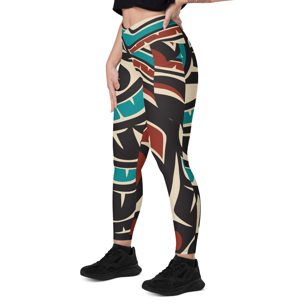 Crossover Leggings with Pockets | Tribal Hummingbird Print | Spiritline Outfitters™