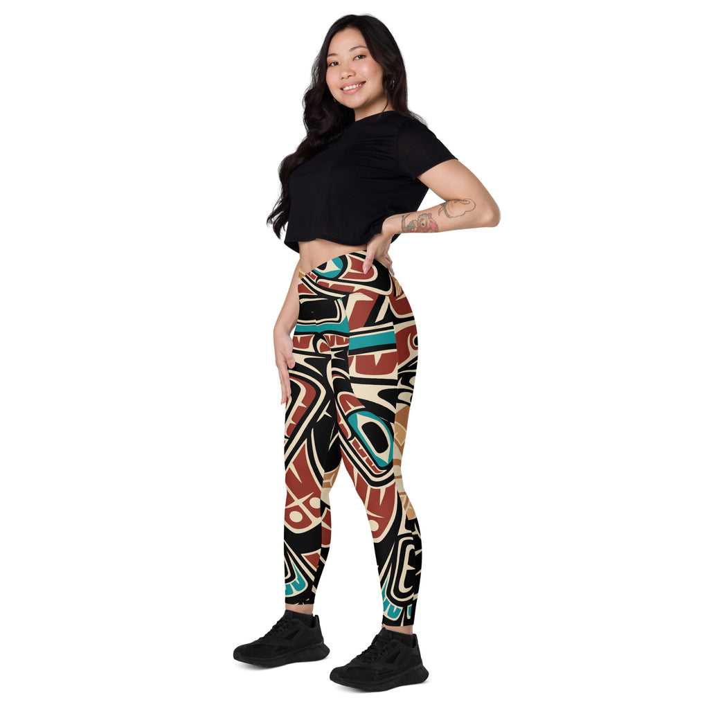 Crossover Leggings with Pockets | Tribal Raven | Spiritline Outfitters™