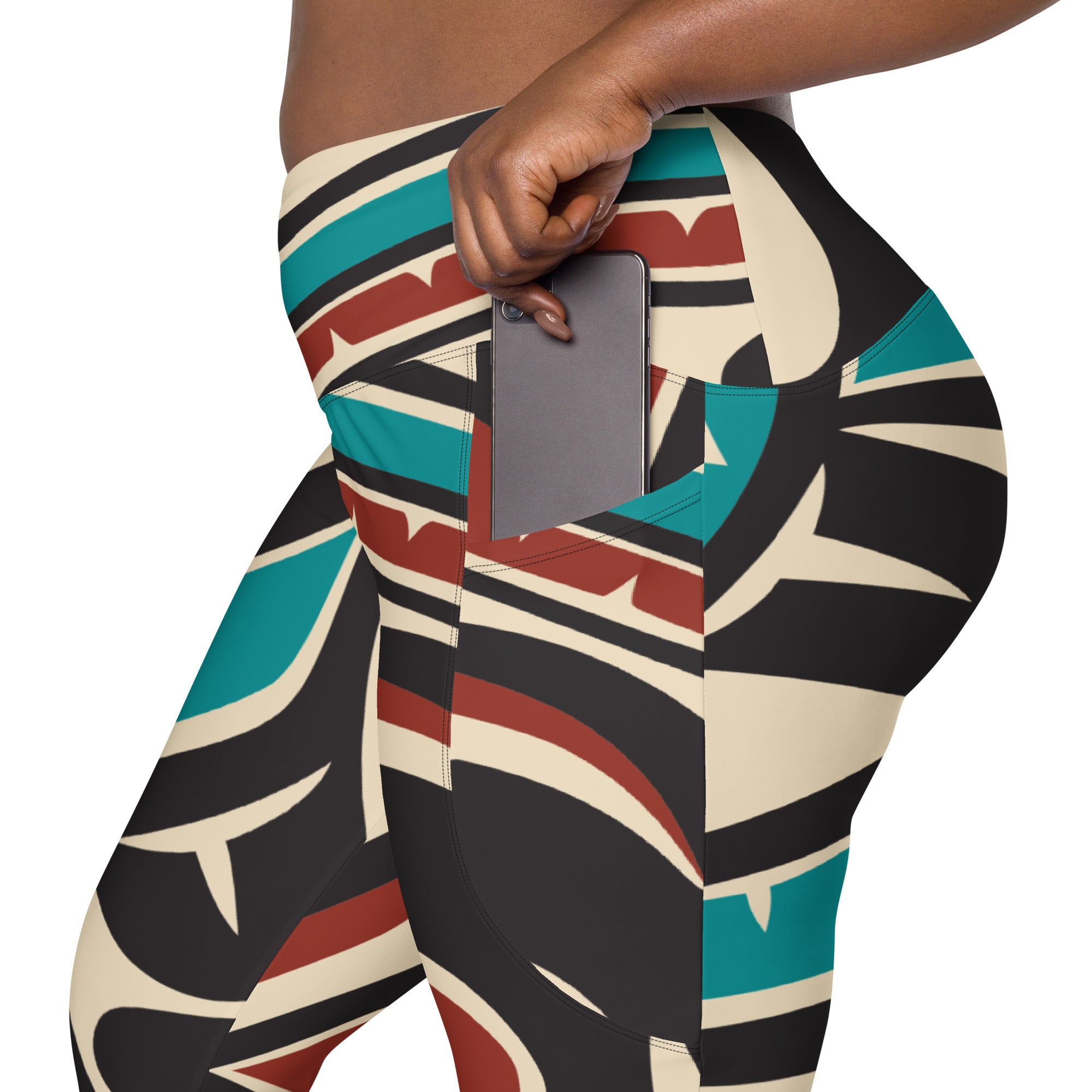 *Crossover Leggings with Pockets - Classic Tribal Hummingbird Print - Northern Spiritlines™
