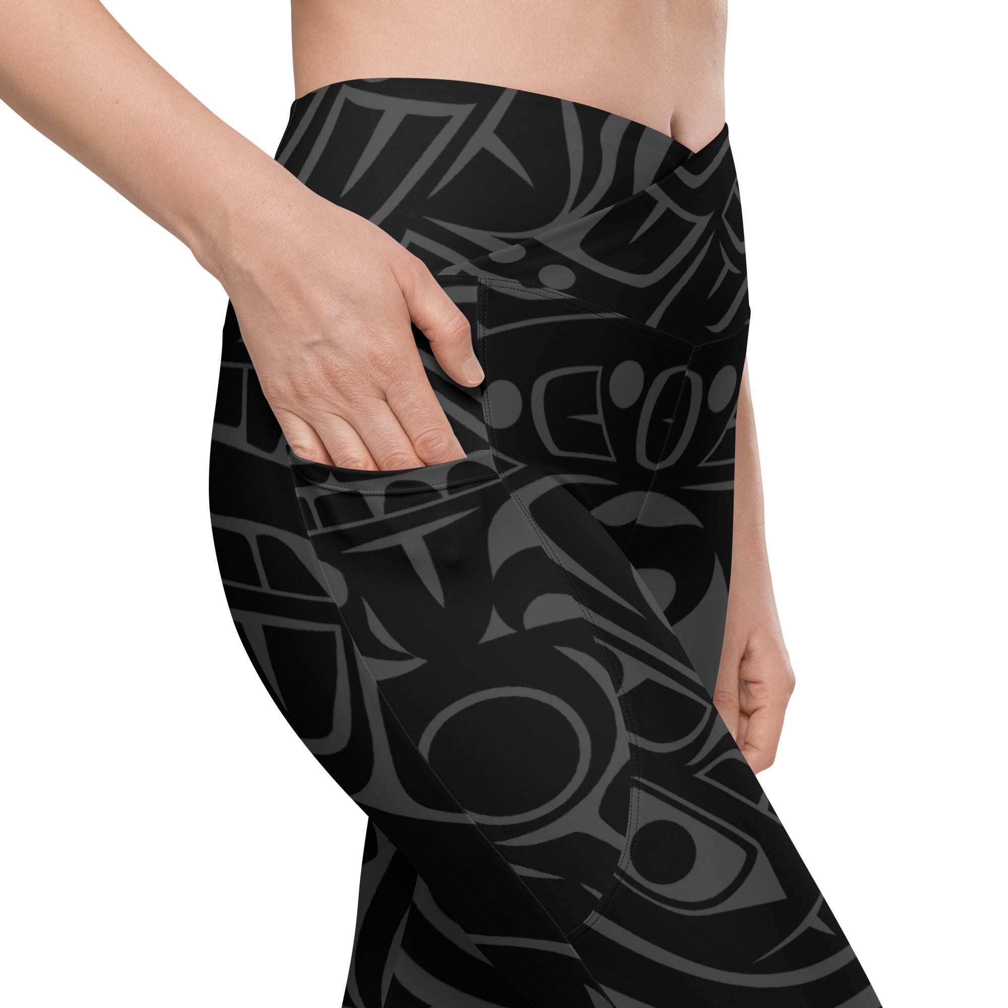 Crossover Leggings with Pockets | Classic Smoky Tribal Print | Spiritline Outfitters™