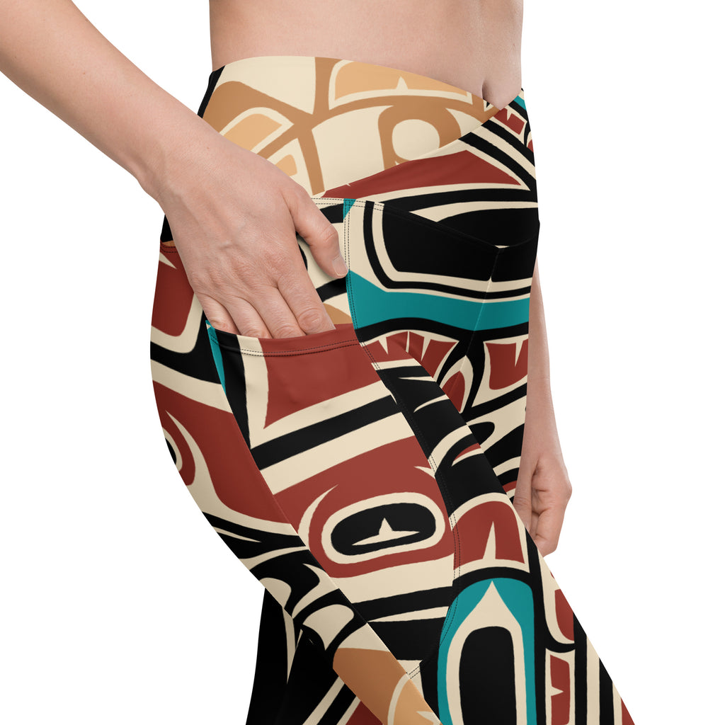 Crossover Leggings with Pockets | Tribal Raven | Spiritline Outfitters™