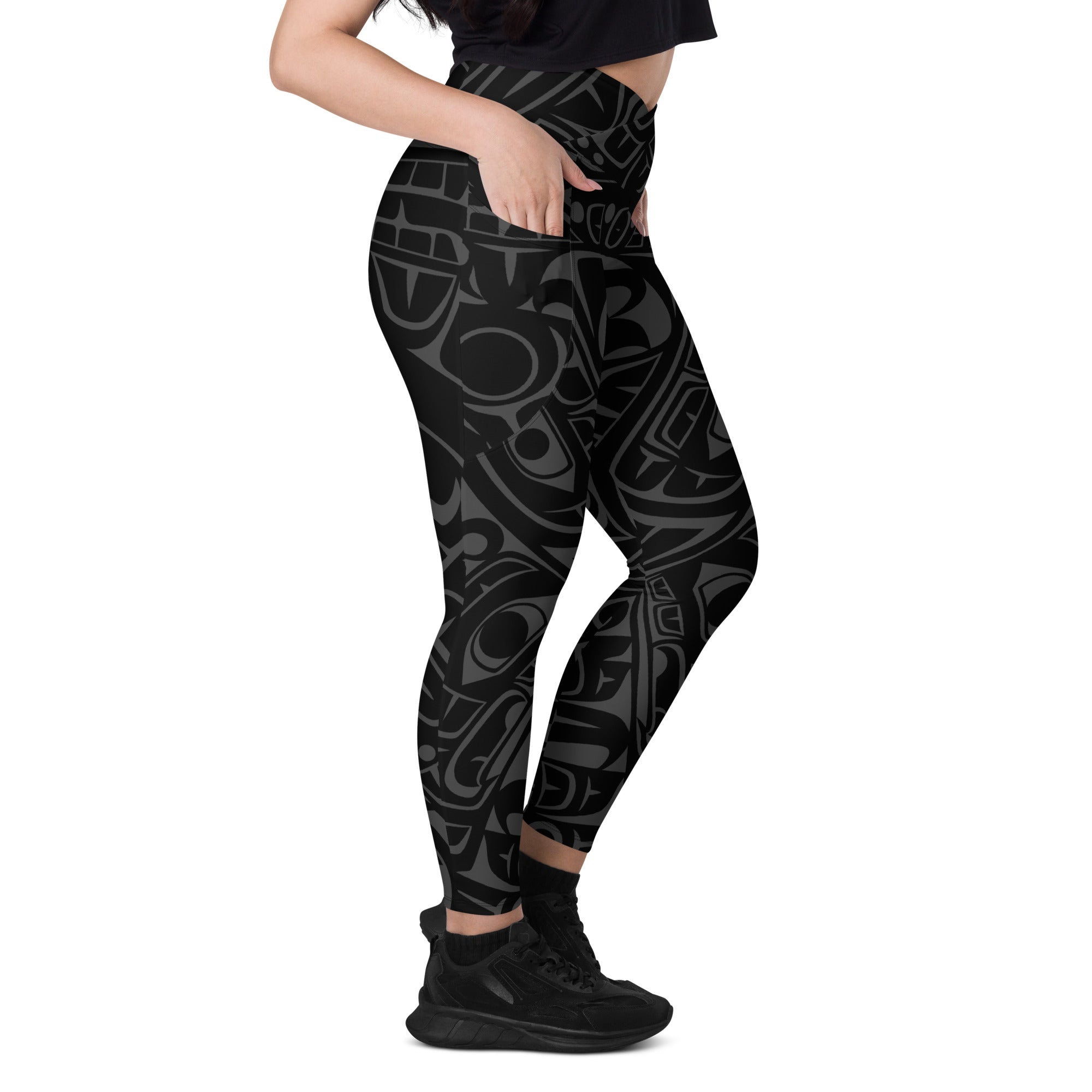 *Crossover Leggings with Pockets - Classic Tribal Smoky Print