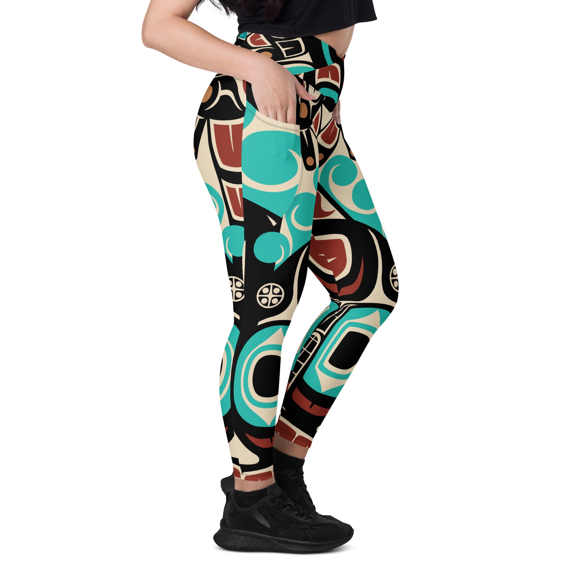 Crossover Leggings with Pockets | Tribal Orca | Spiritline Outfitters™