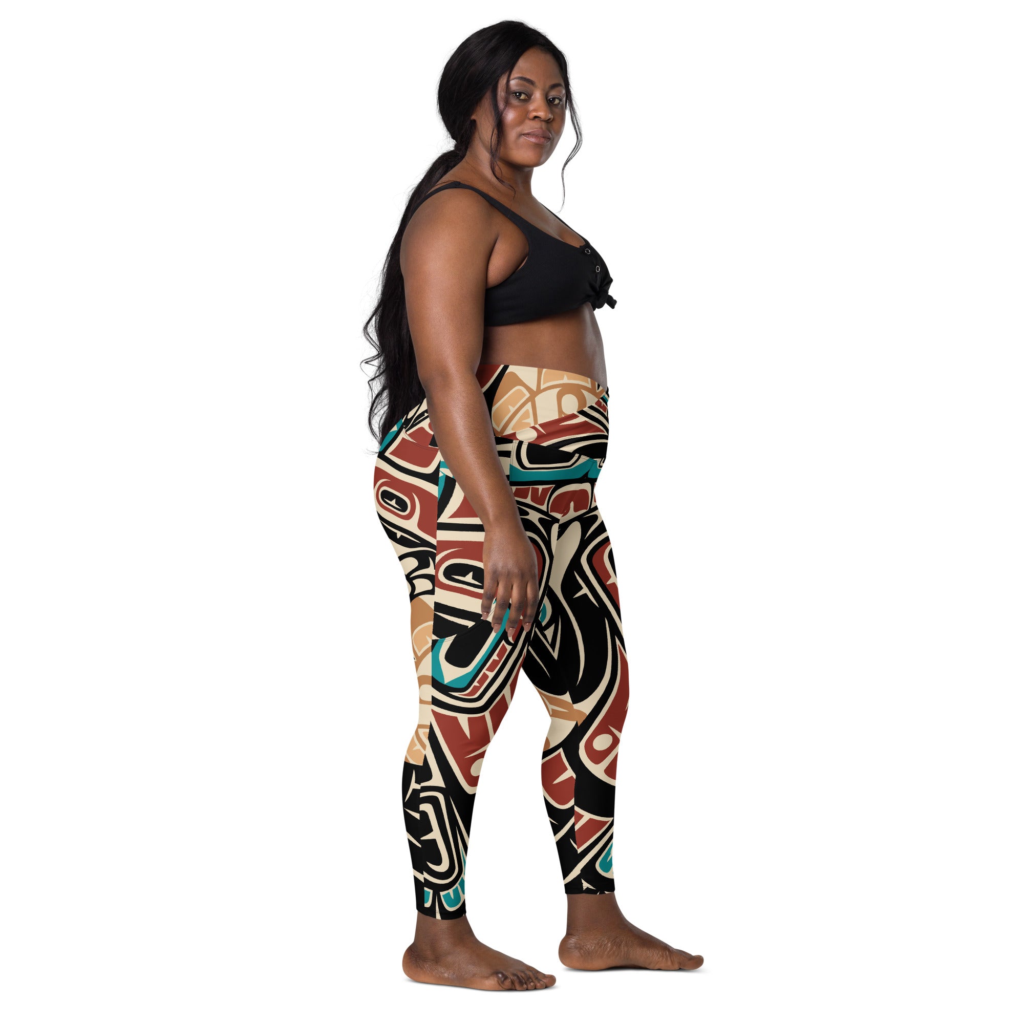 Crossover Leggings with Pockets | Tribal Raven | Spiritline Outfitters™