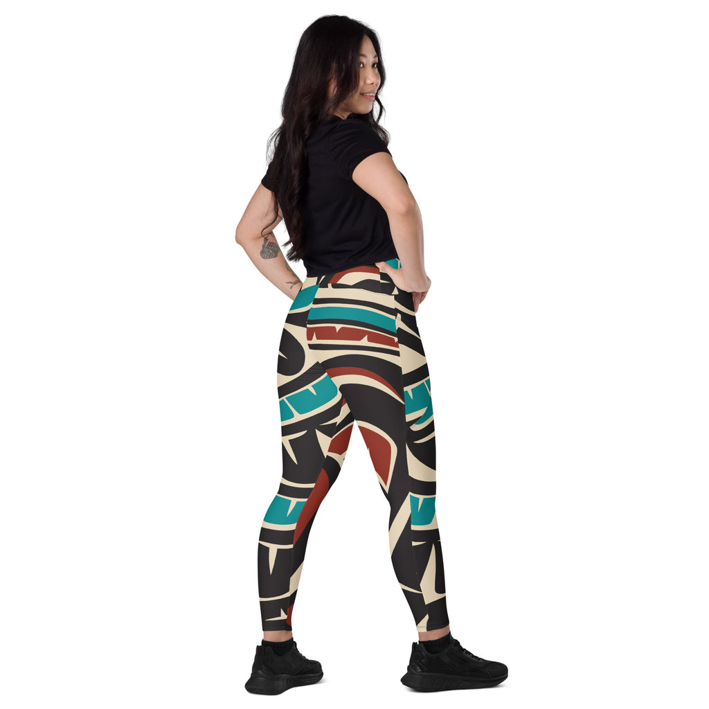 Crossover Leggings with Pockets | Tribal Hummingbird Print | Spiritline Outfitters™