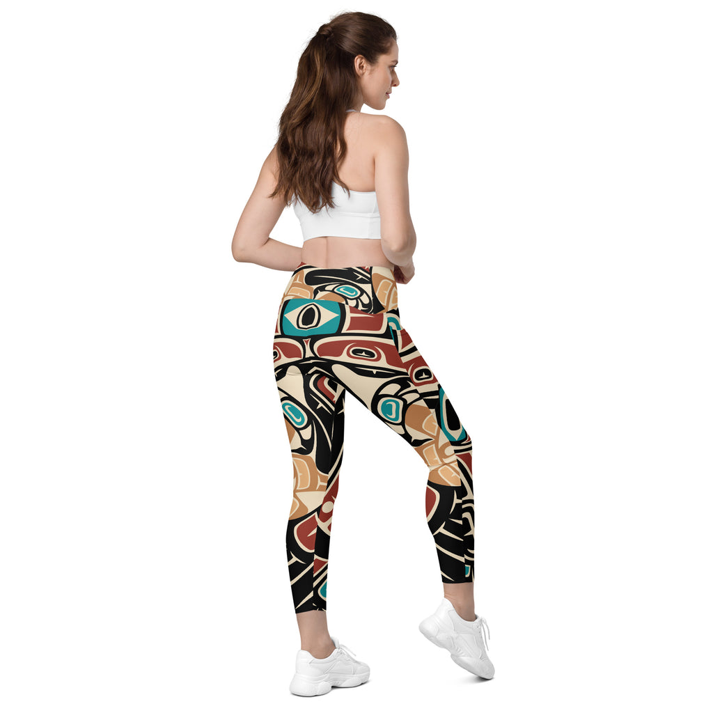 Crossover Leggings with Pockets | Tribal Raven | Spiritline Outfitters™
