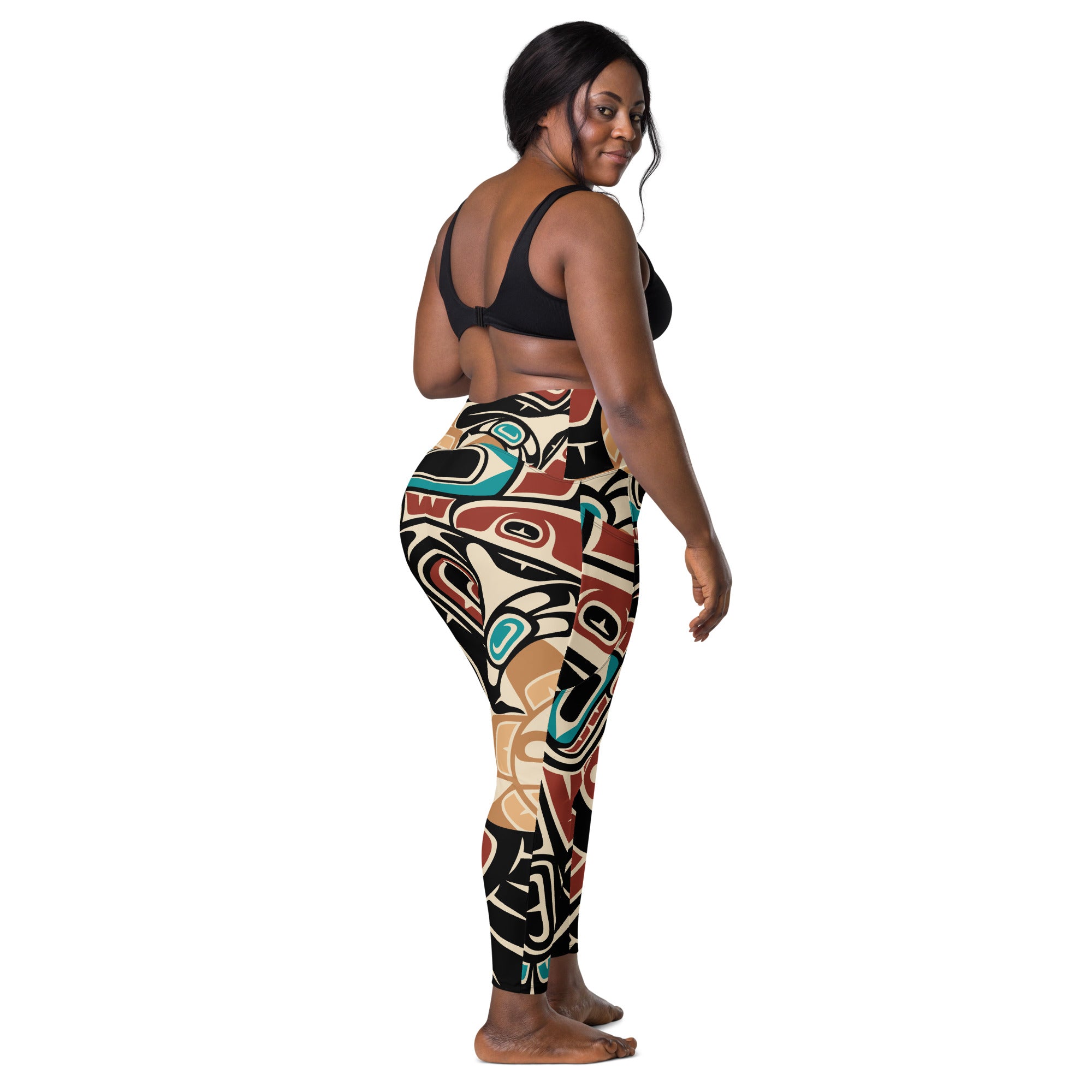 Crossover Leggings with Pockets | Tribal Raven | Spiritline Outfitters™