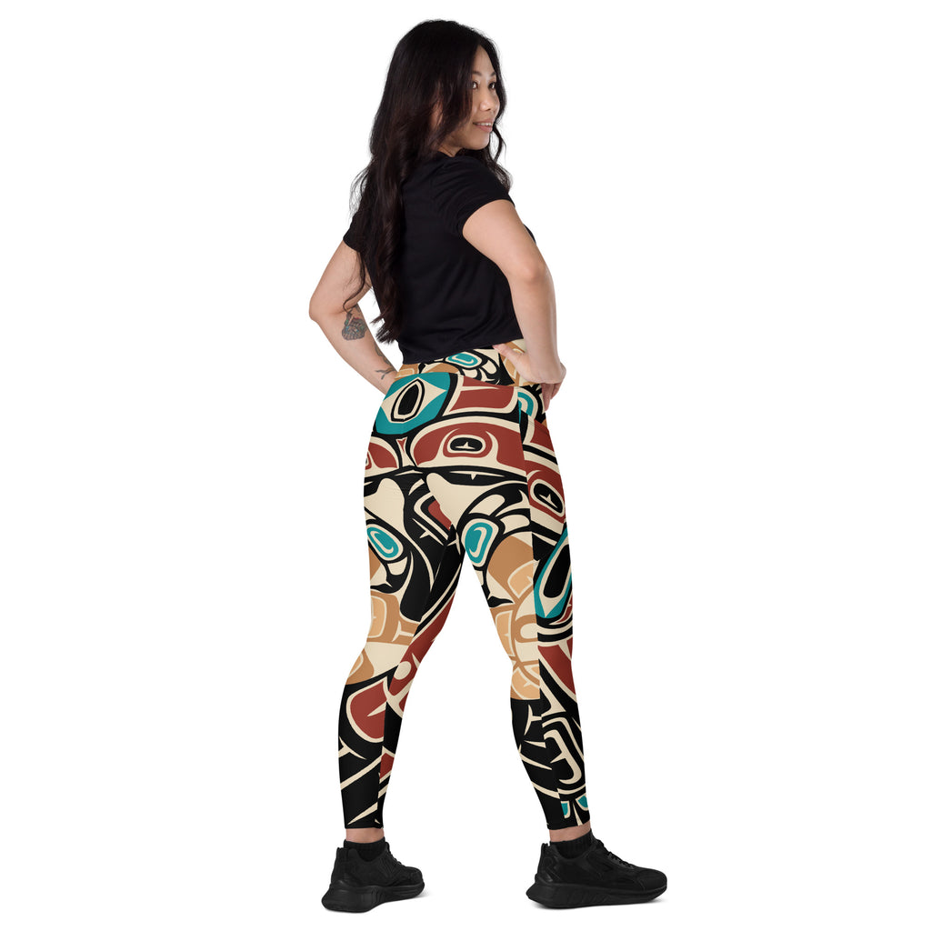 Crossover Leggings with Pockets | Tribal Raven | Spiritline Outfitters™